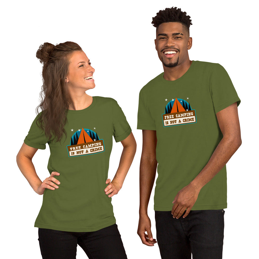 Unisex cotton t-shirt Free Camping is not a Crime on greens