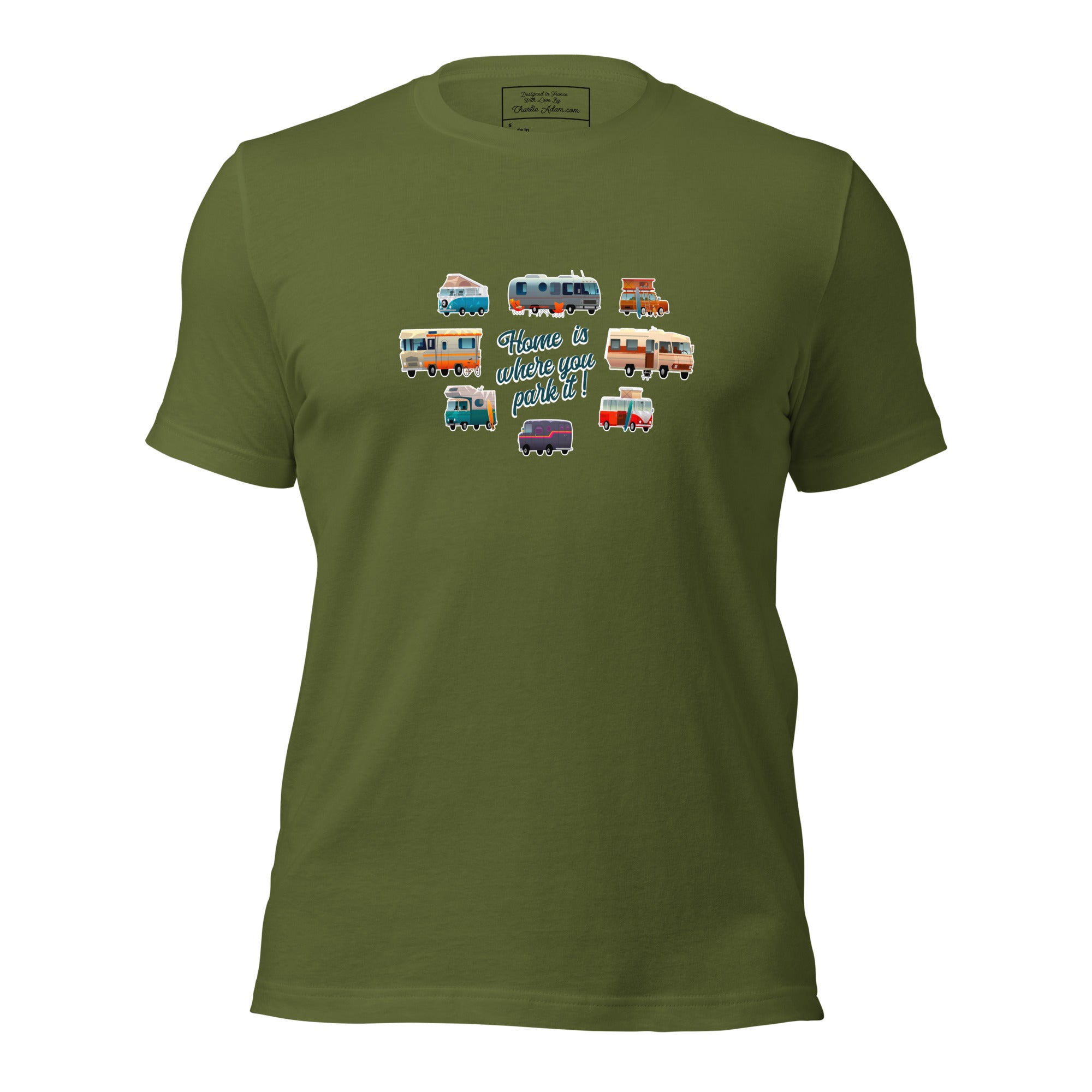 T-shirt en coton unisexe Square Vintage Campers sur verts