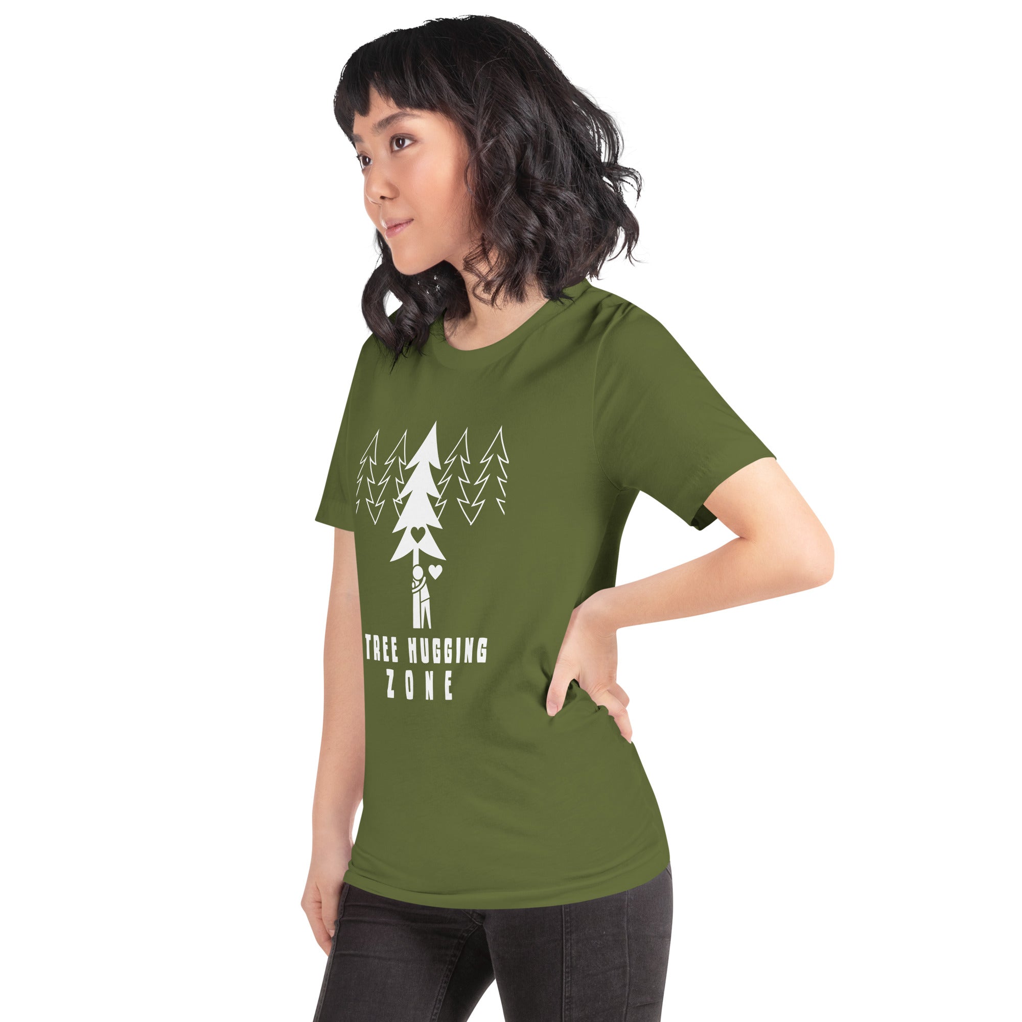 T-shirt en coton unisexe Tree hugging zone sur couleurs foncées