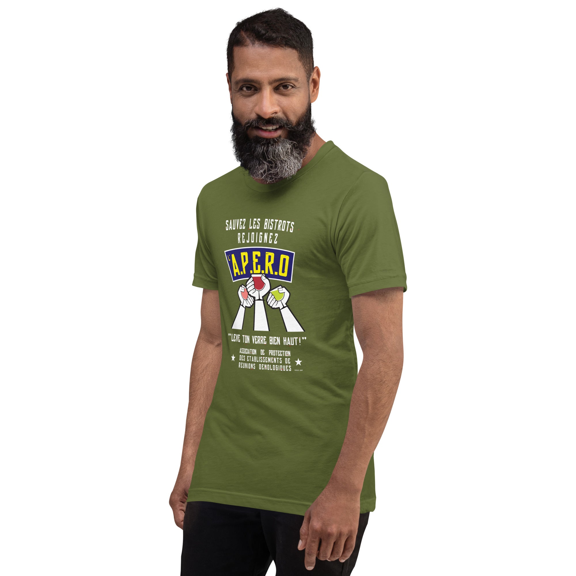 T-shirt en coton unisexe Sauvez les Bistrots, rejoignez l'Apéro sur couleurs foncées