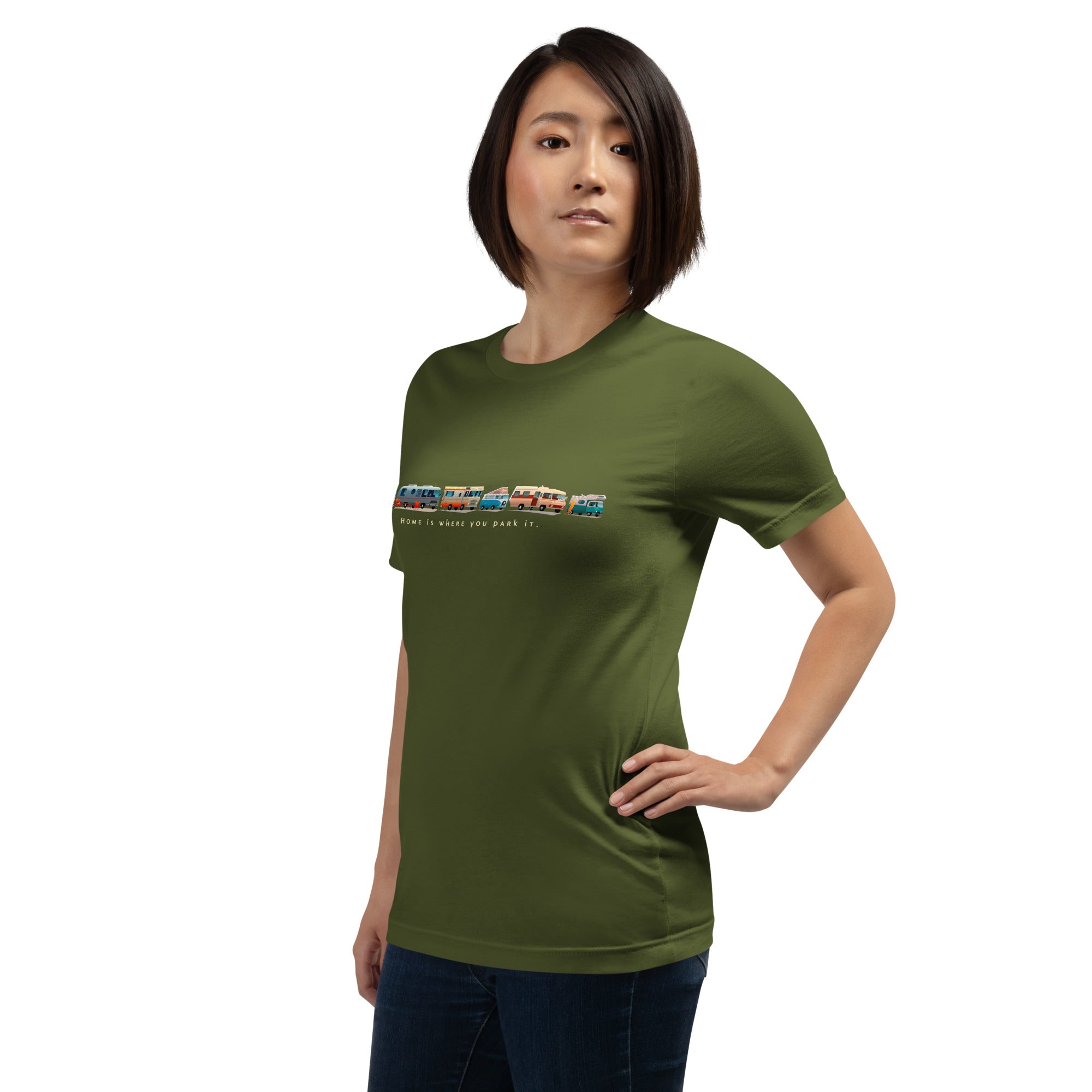 Unisex cotton t-shirt Vintage Campers: Home is where you park it on green