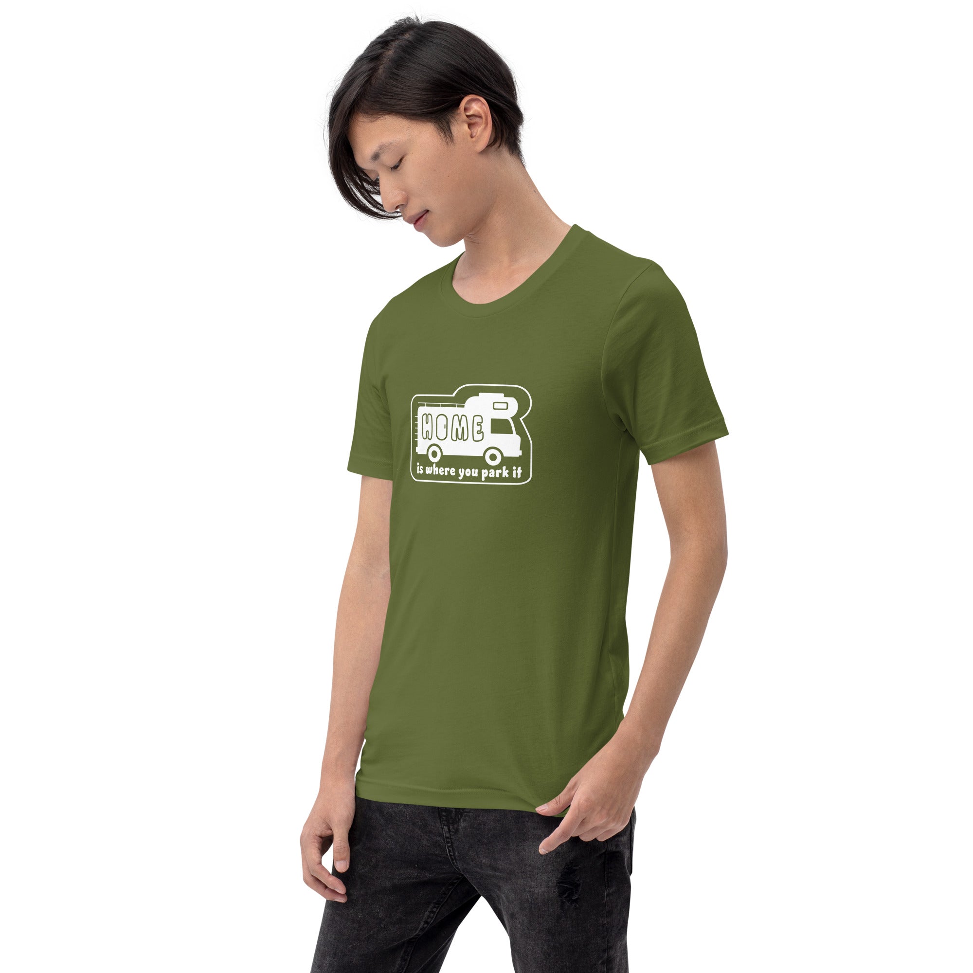 Unisex cotton t-shirt Bold Camper Van on greens