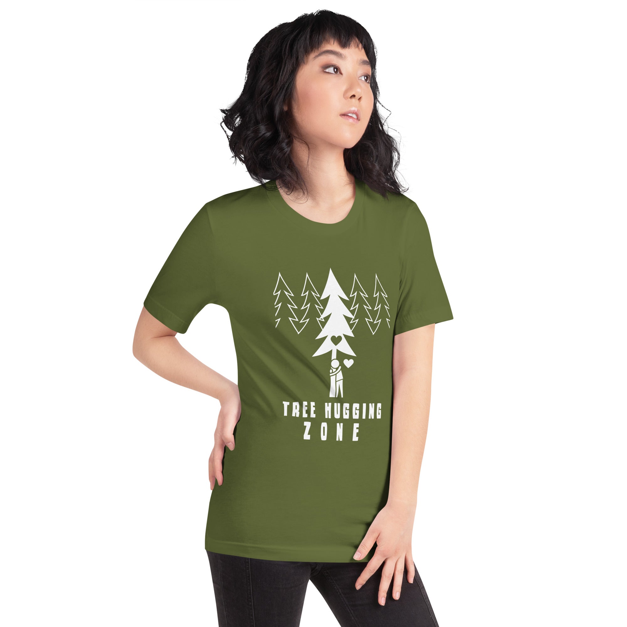 T-shirt en coton unisexe Tree hugging zone sur couleurs foncées