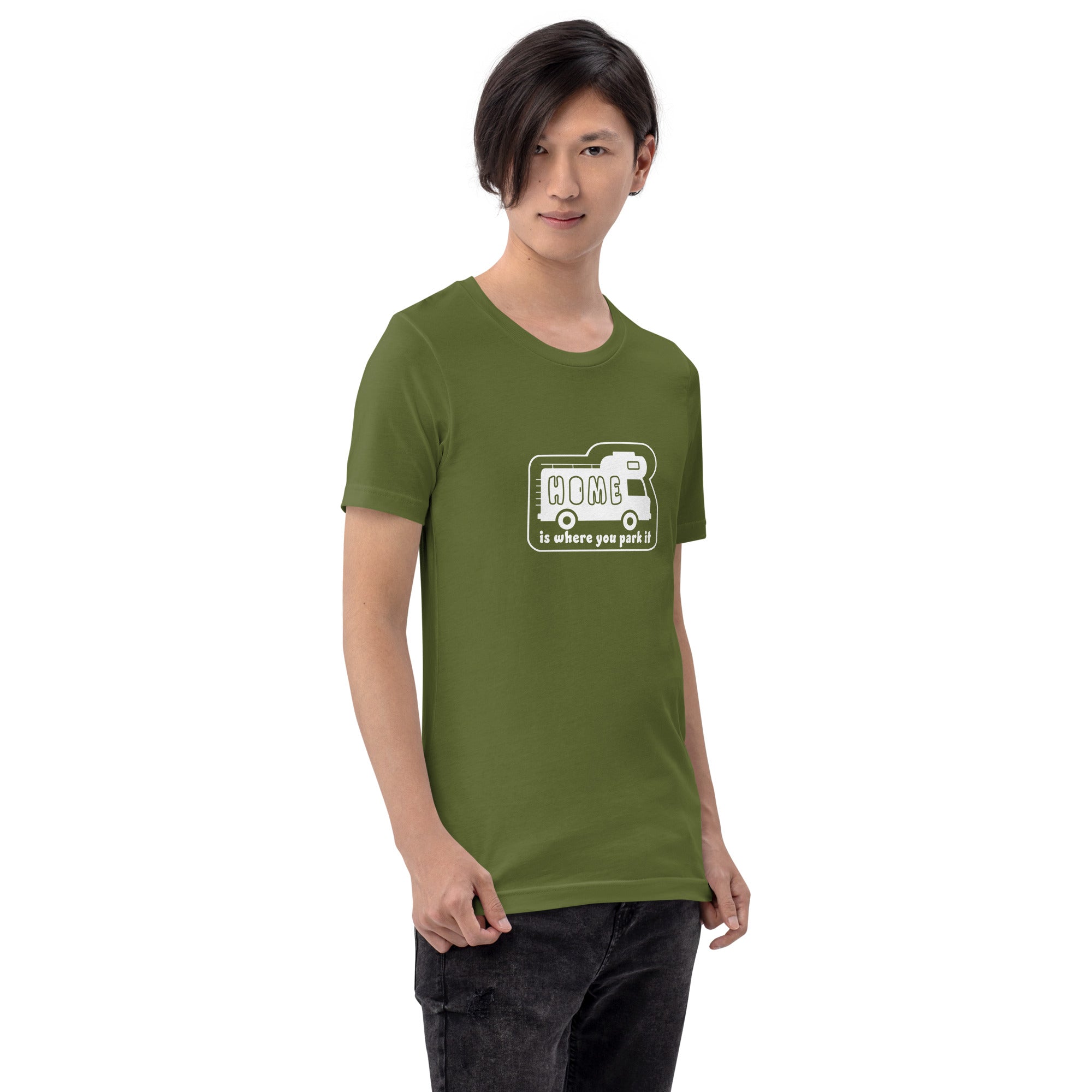 Unisex cotton t-shirt Bold Camper Van on greens