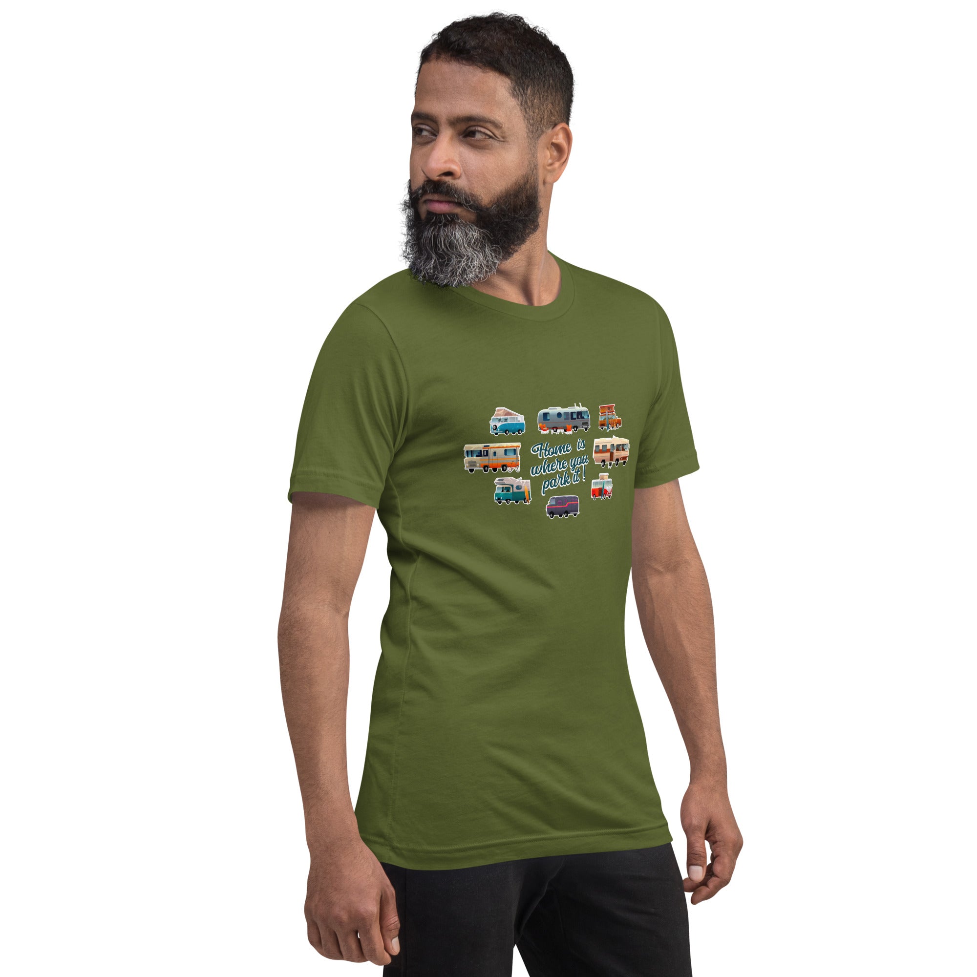 T-shirt en coton unisexe Square Vintage Campers sur verts