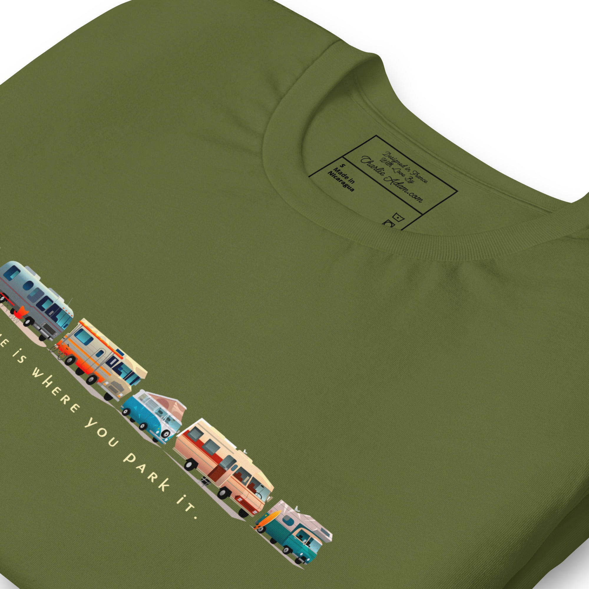 Unisex cotton t-shirt Vintage Campers: Home is where you park it on green