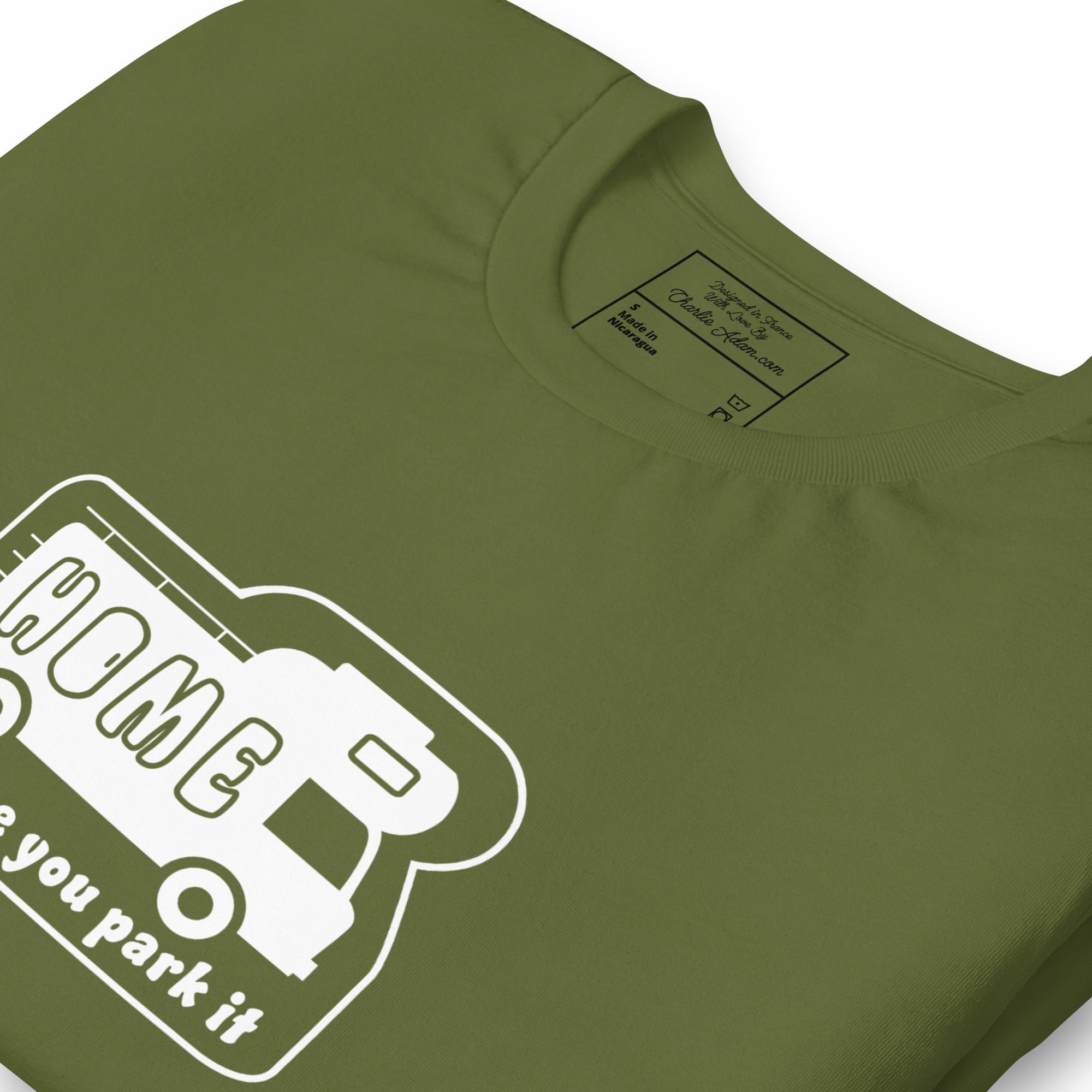 Unisex cotton t-shirt Bold Camper Van on greens