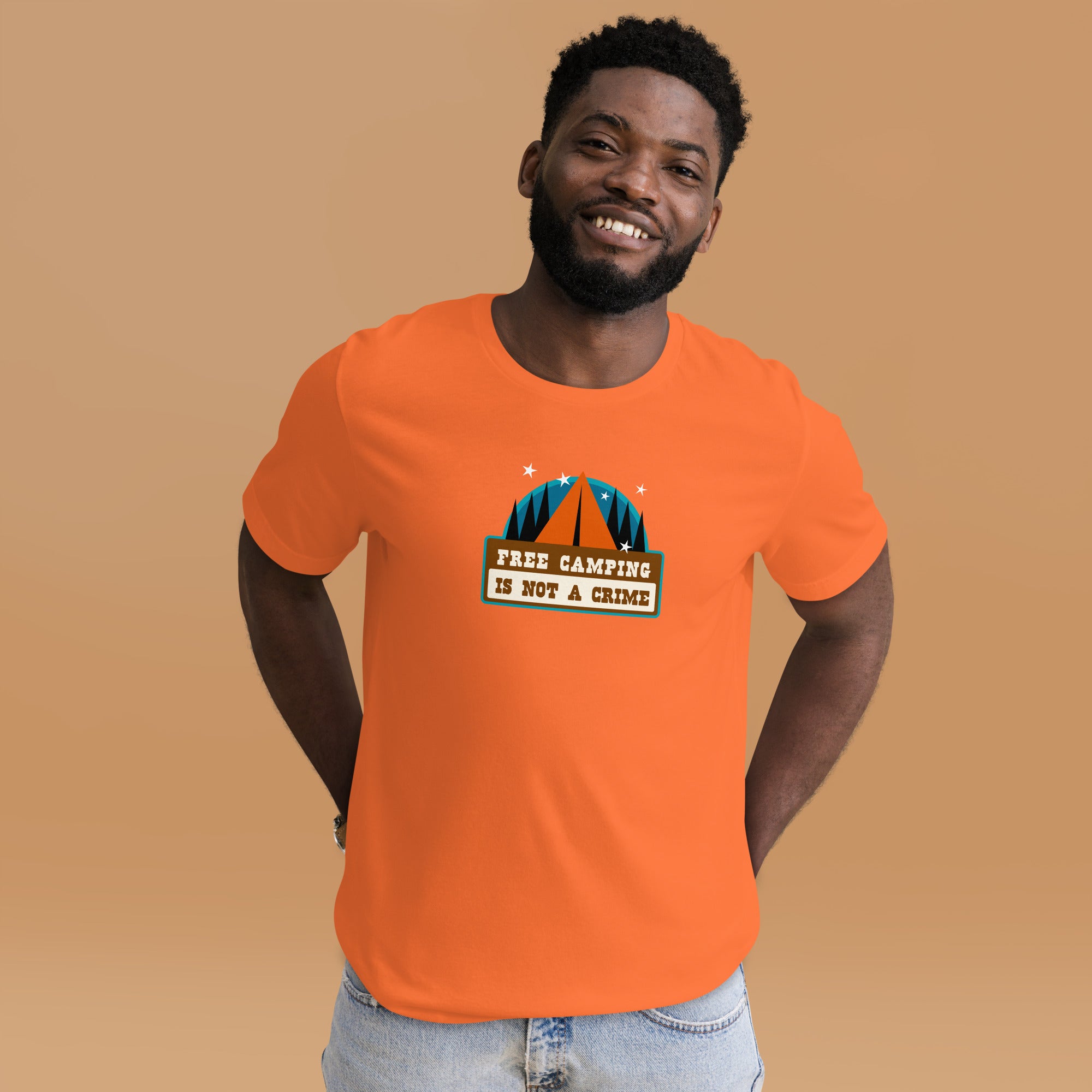 Unisex cotton t-shirt Free Camping is not a Crime on bright colors