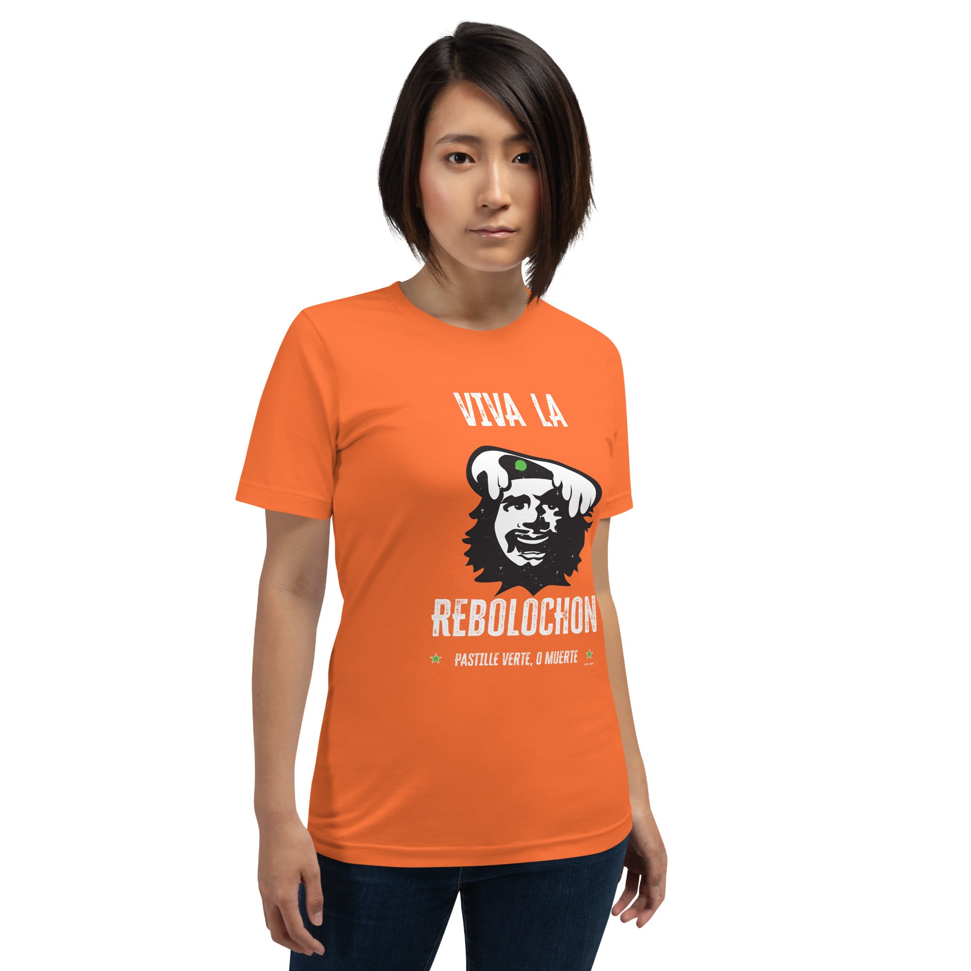 Unisex cotton t-shirt Viva la Rebolochon on bright colors