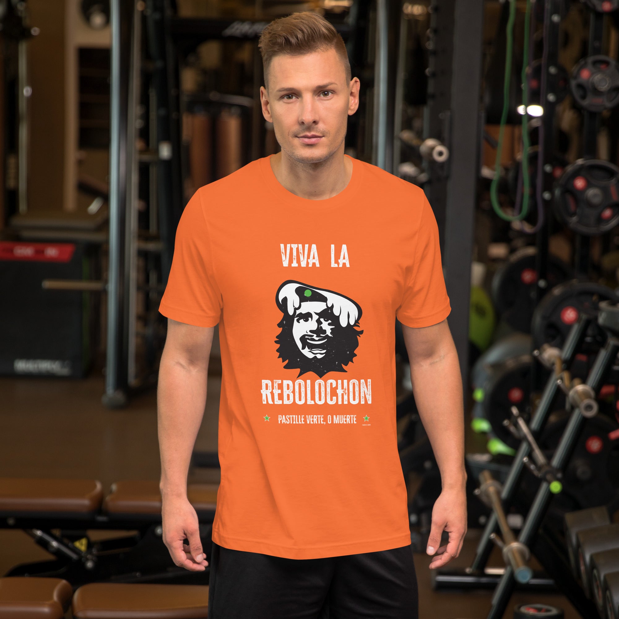 Unisex cotton t-shirt Viva la Rebolochon on bright colors