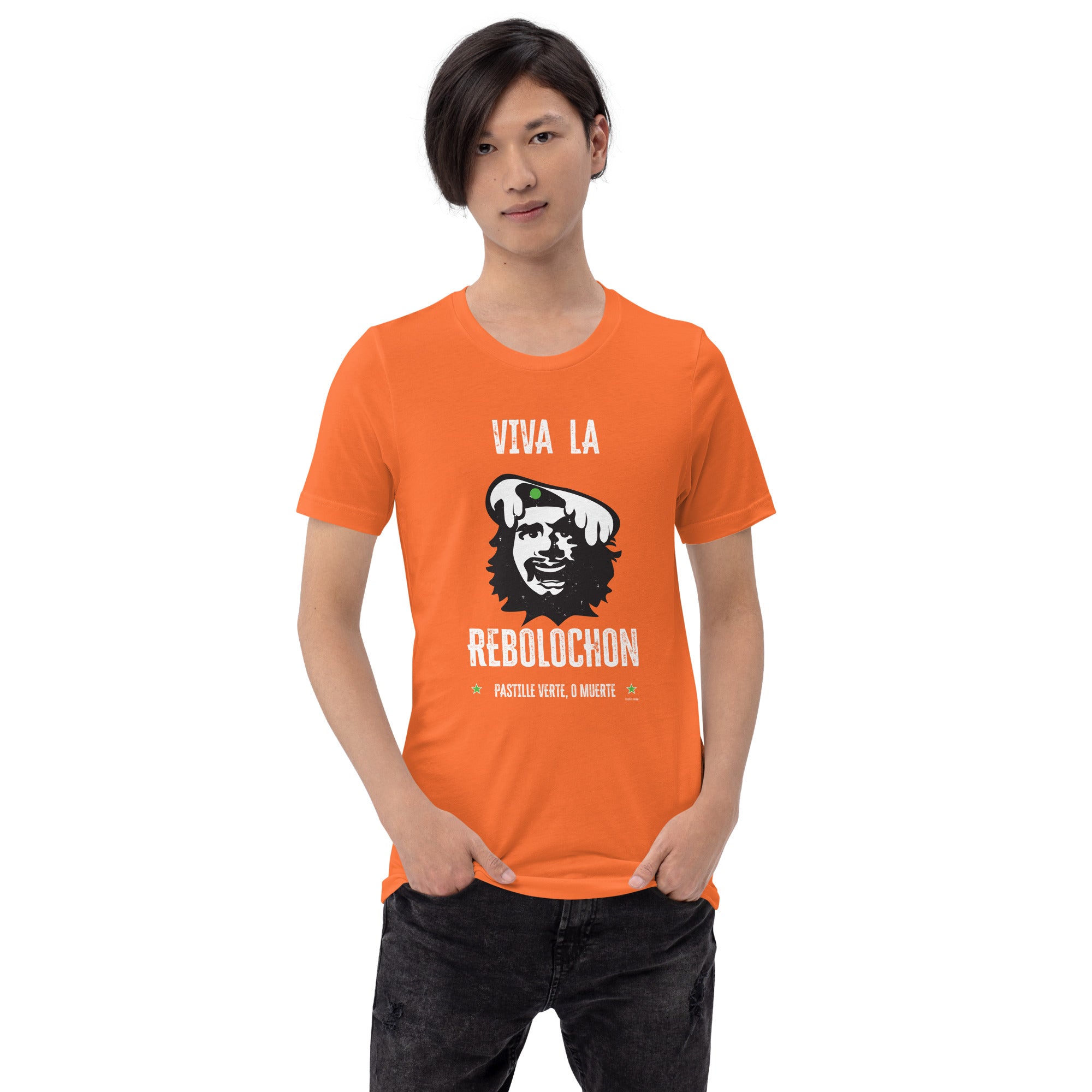 Unisex cotton t-shirt Viva la Rebolochon on bright colors