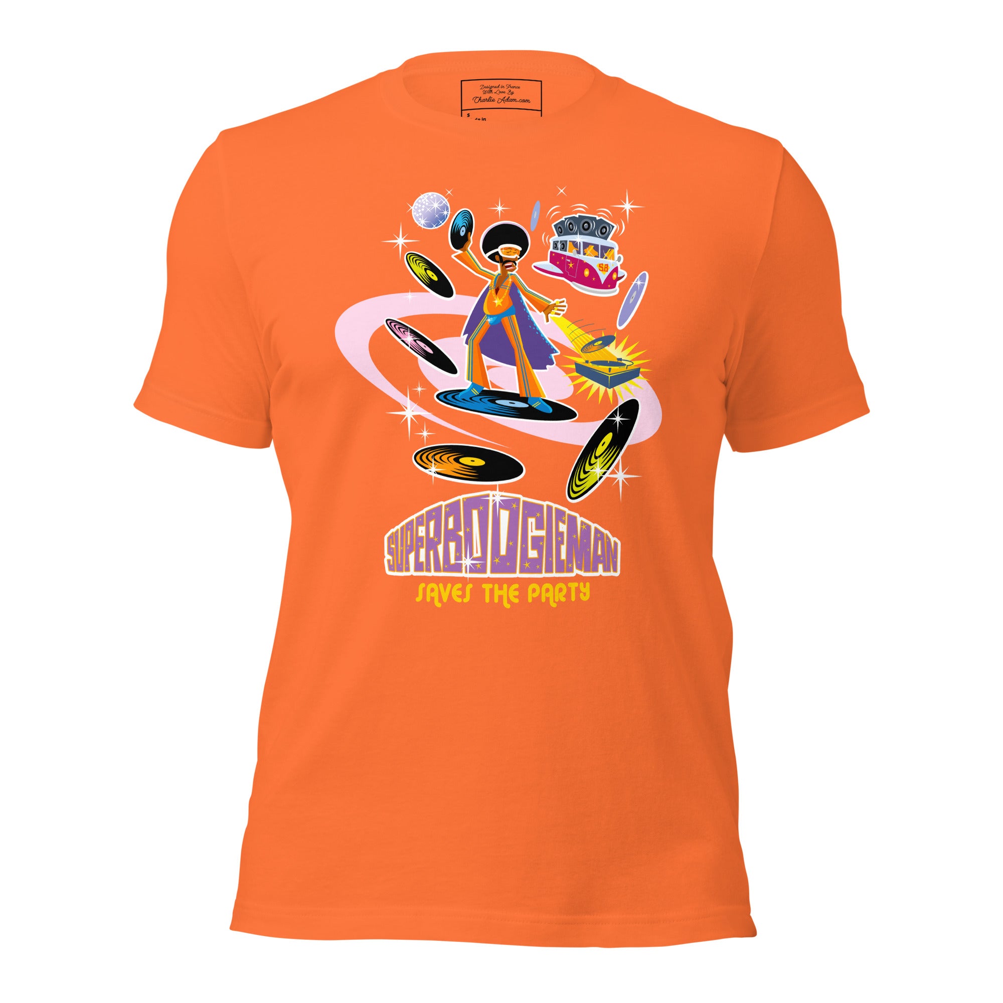 Unisex cotton t-shirt Superboogieman saves the Party on bright colors