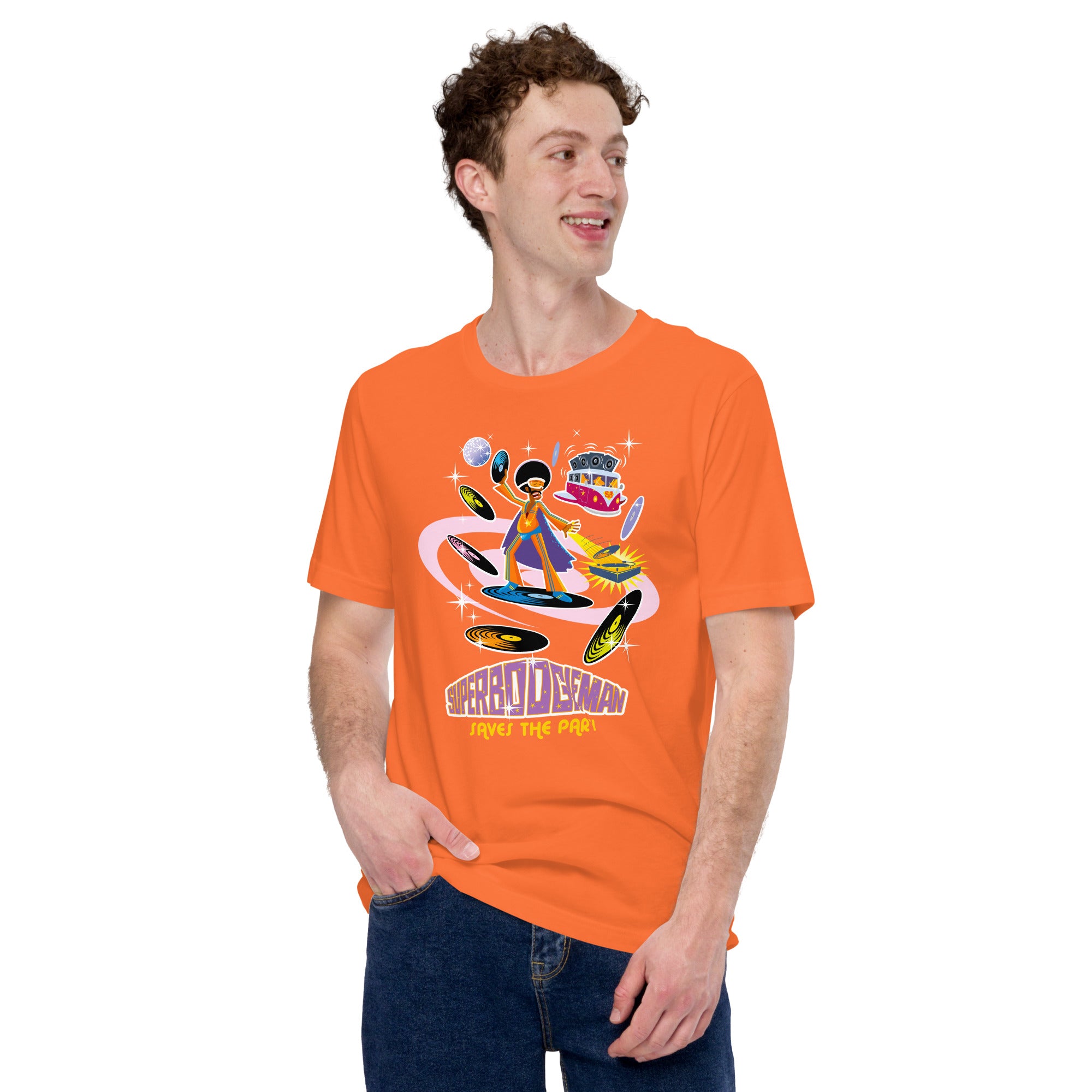 Unisex cotton t-shirt Superboogieman saves the Party on bright colors