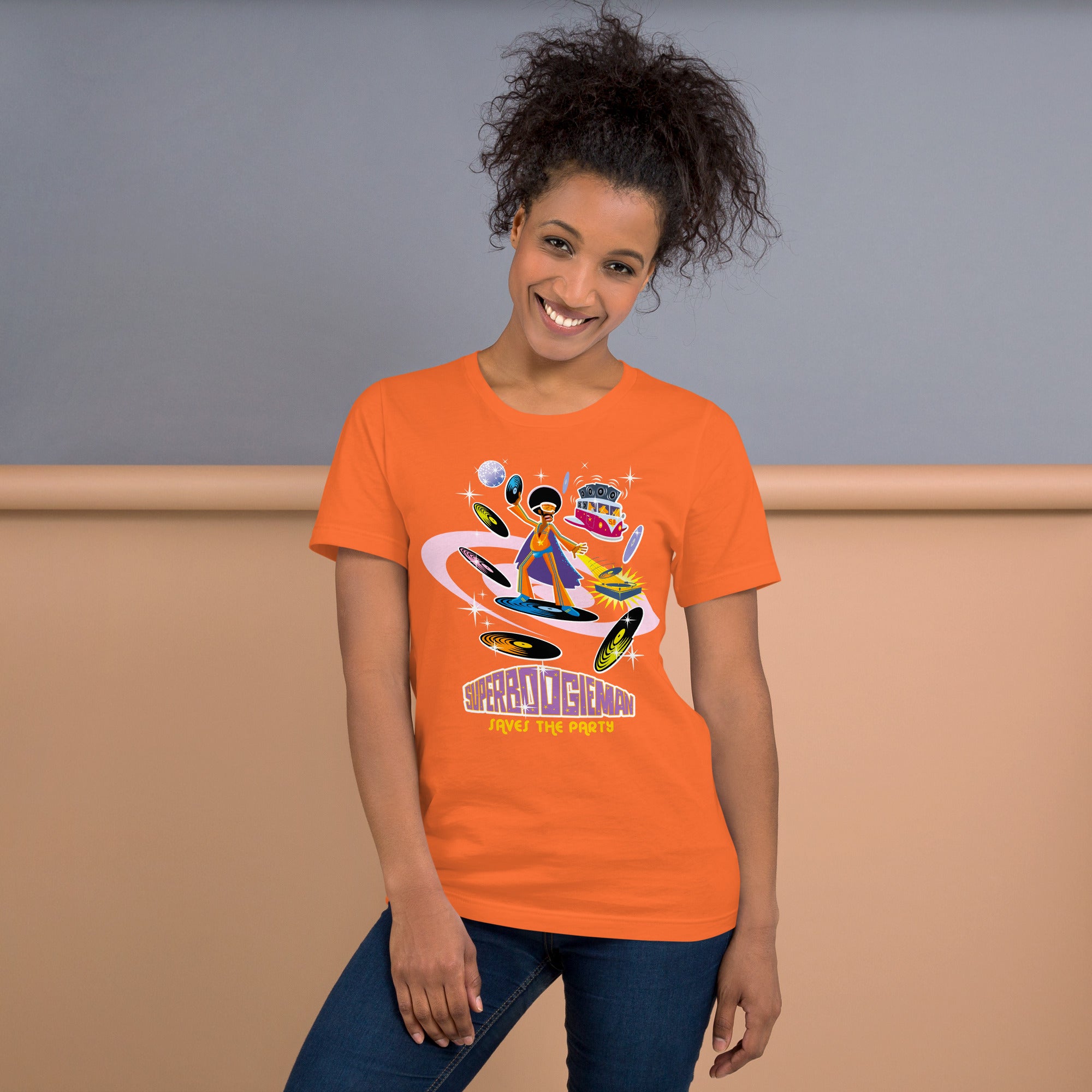 Unisex cotton t-shirt Superboogieman saves the Party on bright colors