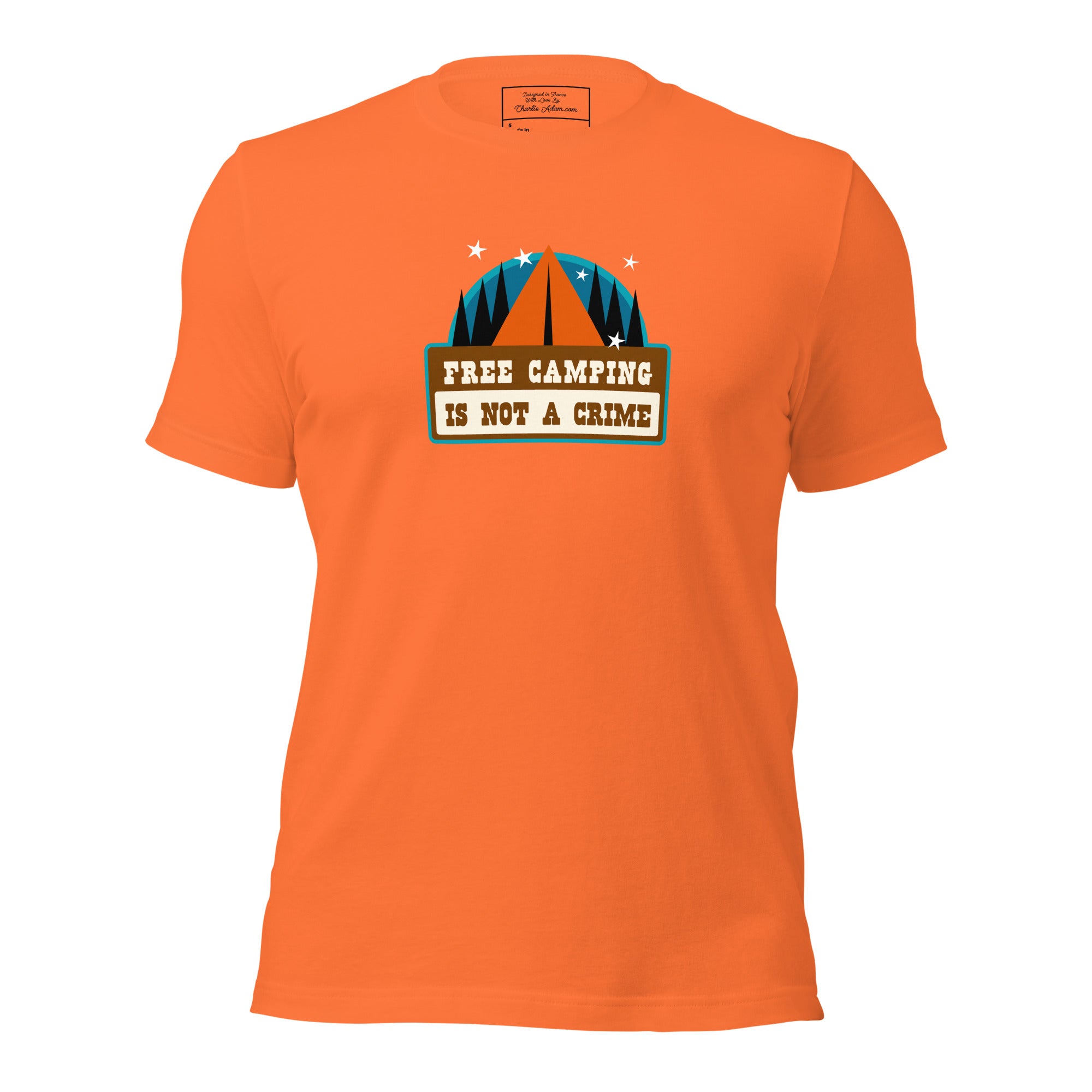 Unisex cotton t-shirt Free Camping is not a Crime on bright colors