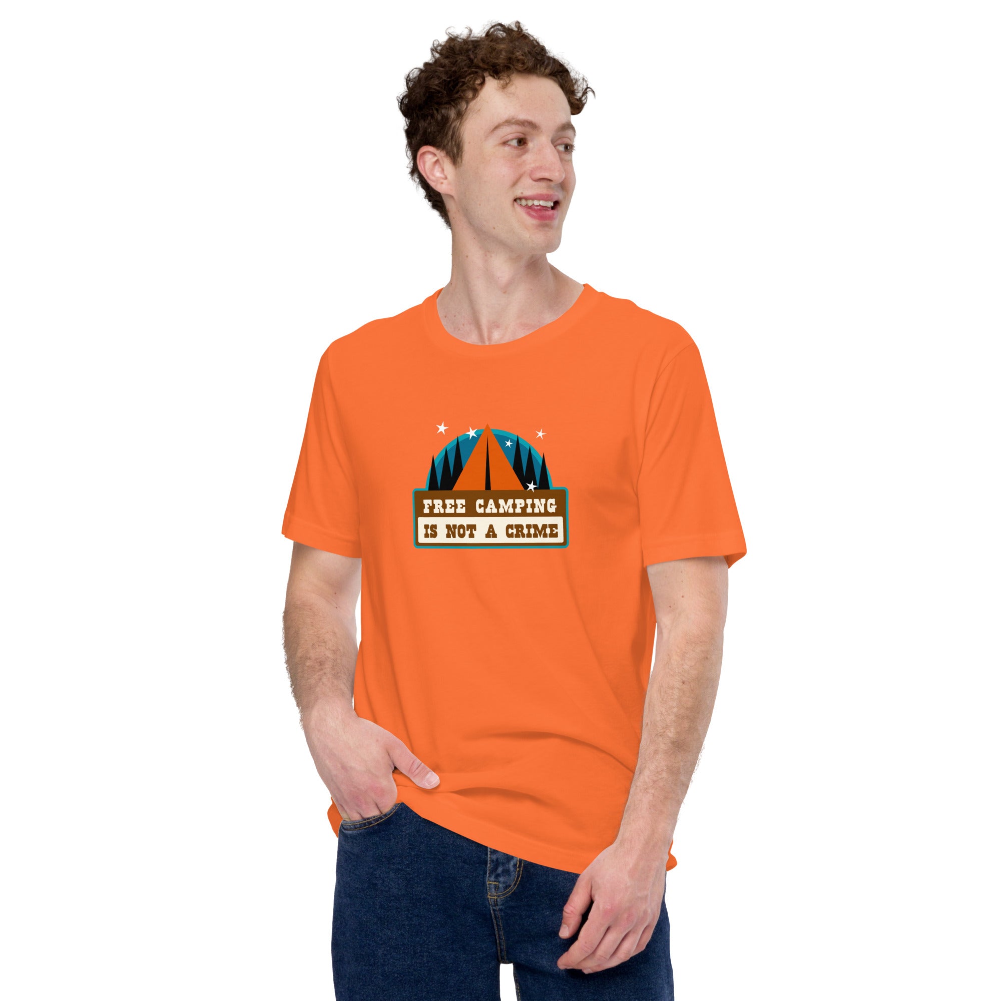 Unisex cotton t-shirt Free Camping is not a Crime on bright colors