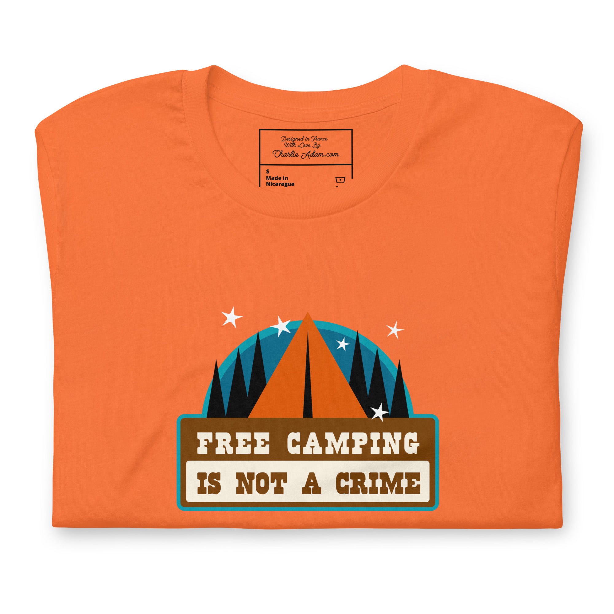 Unisex cotton t-shirt Free Camping is not a Crime on bright colors