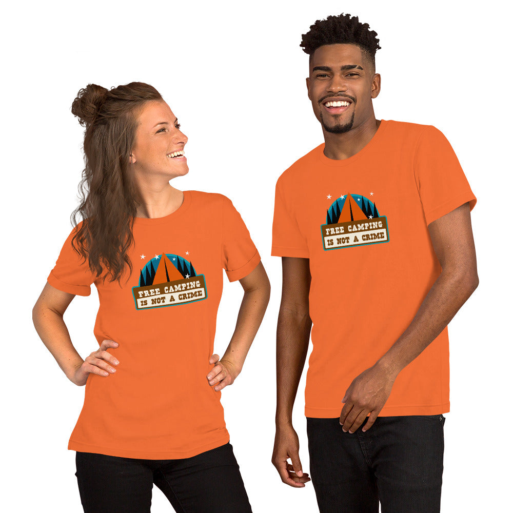 Unisex cotton t-shirt Free Camping is not a Crime on bright colors