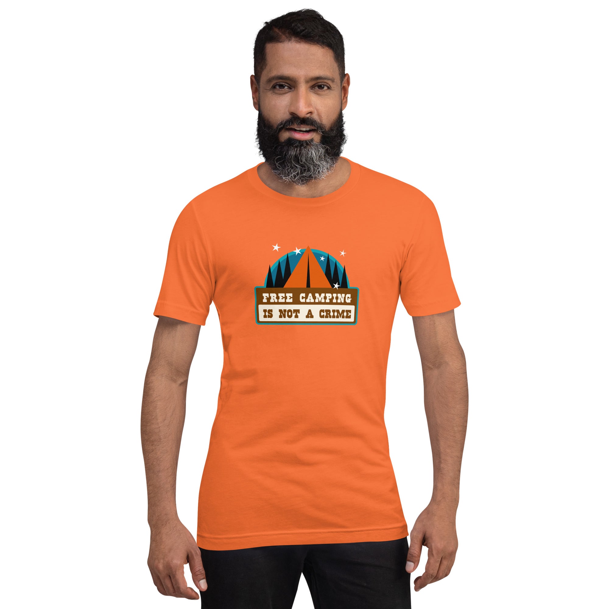 Unisex cotton t-shirt Free Camping is not a Crime on bright colors