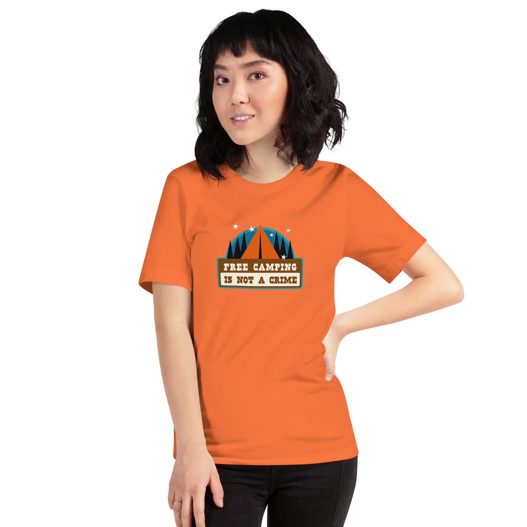 Unisex cotton t-shirt Free Camping is not a Crime on bright colors