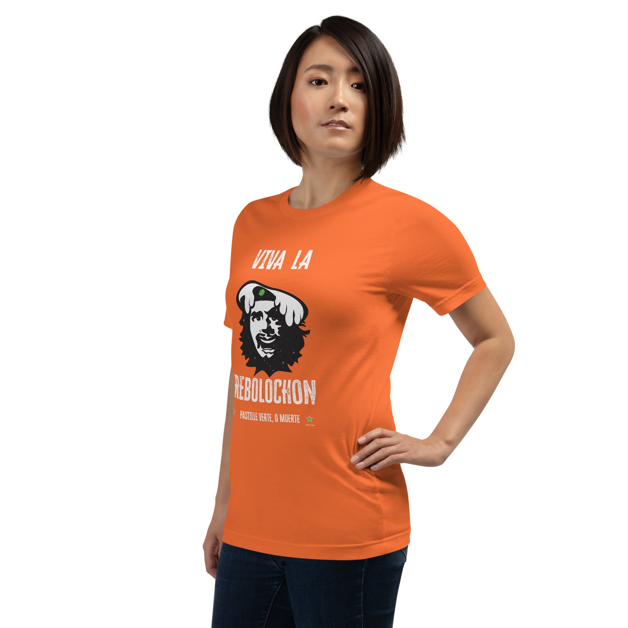 Unisex cotton t-shirt Viva la Rebolochon on bright colors