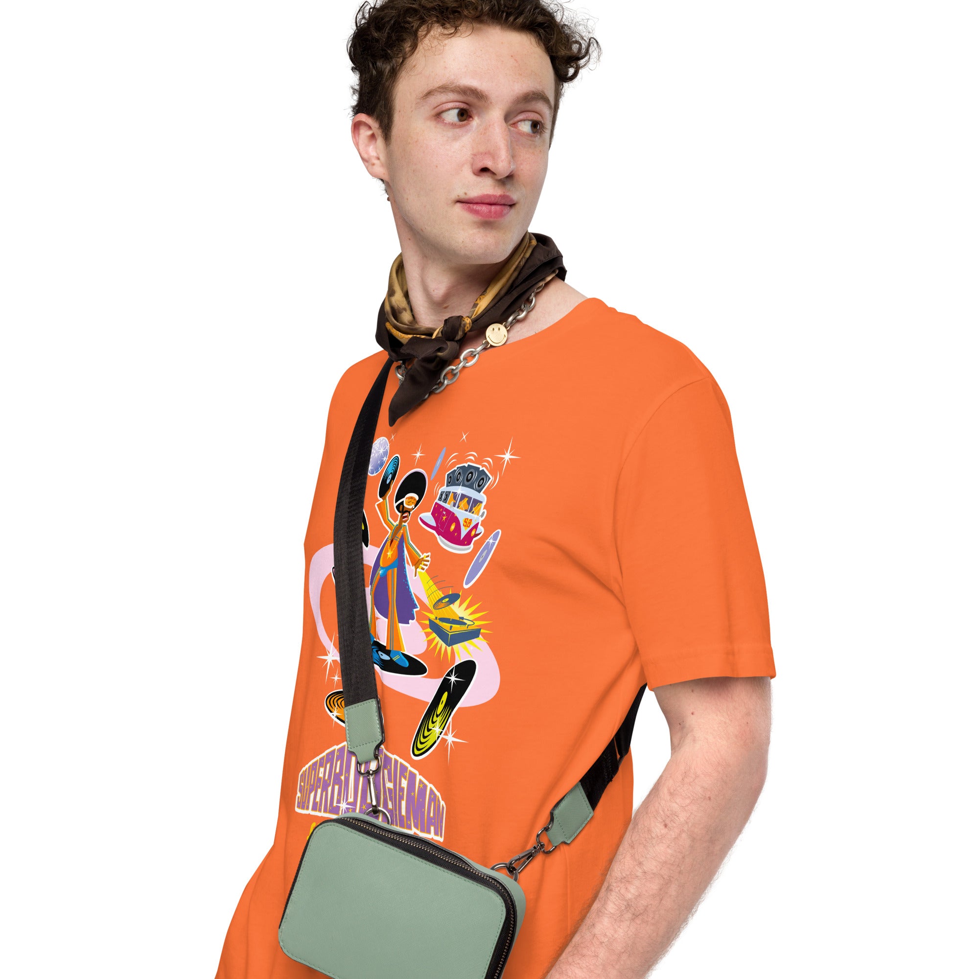 Unisex cotton t-shirt Superboogieman saves the Party on bright colors