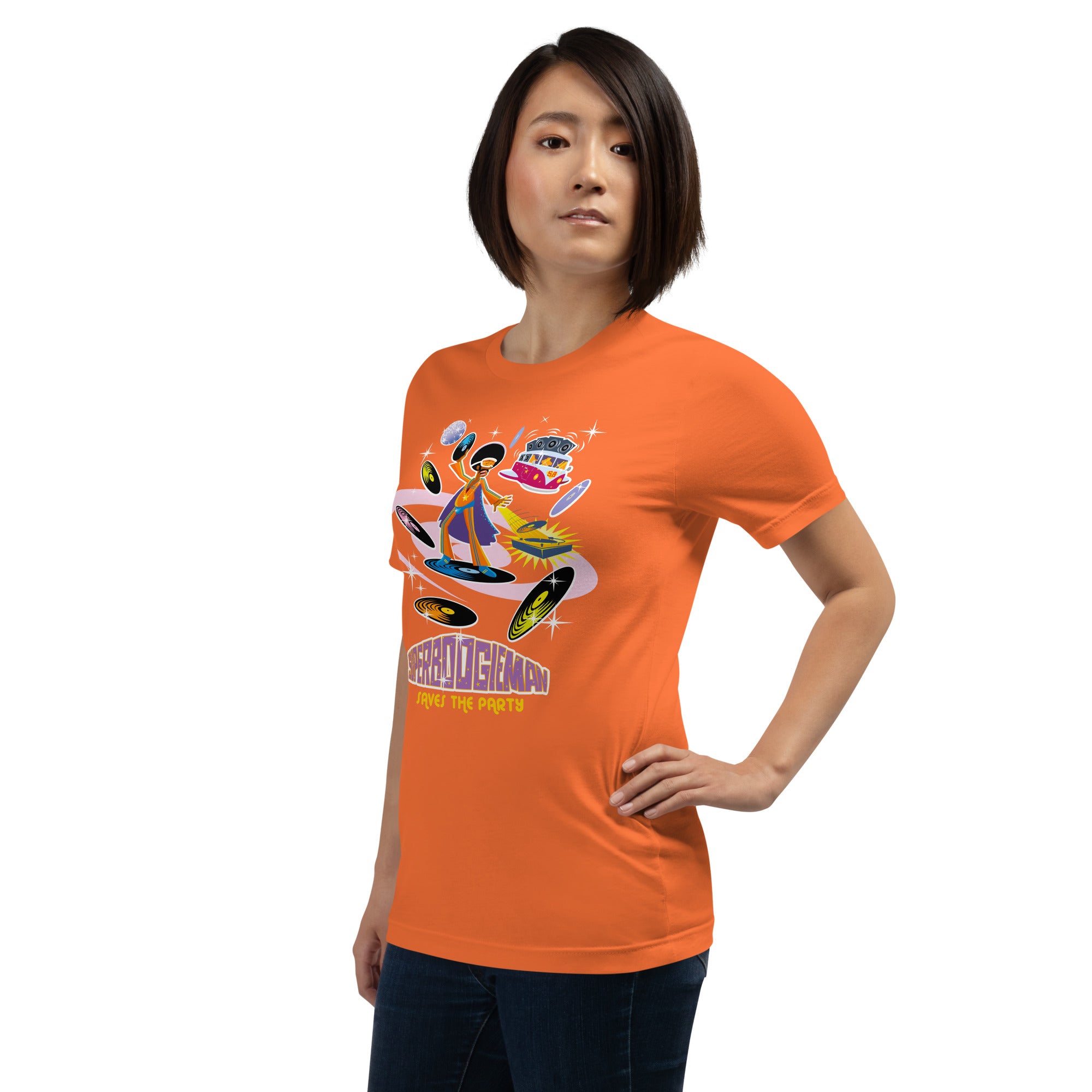 Unisex cotton t-shirt Superboogieman saves the Party on bright colors