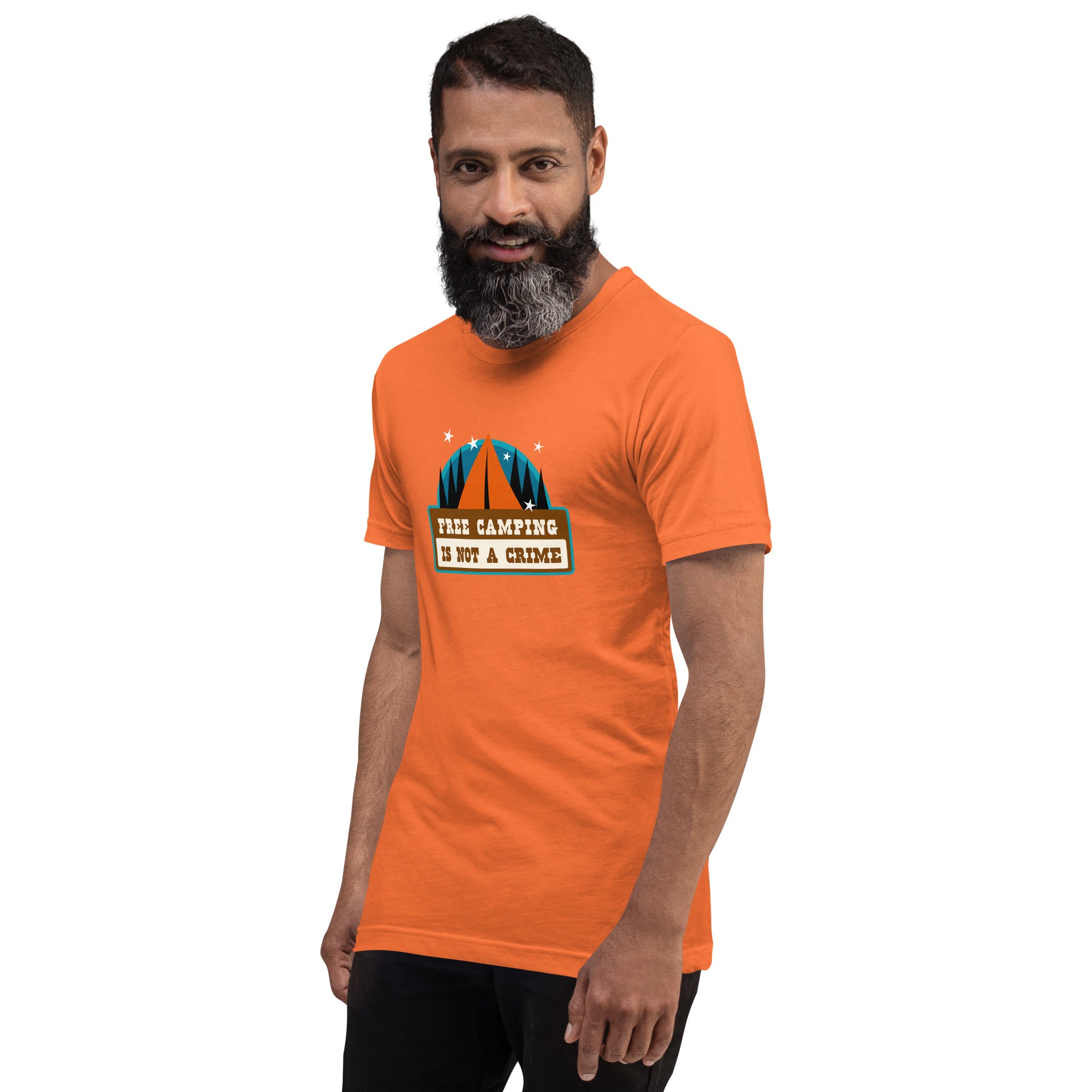 Unisex cotton t-shirt Free Camping is not a Crime on bright colors