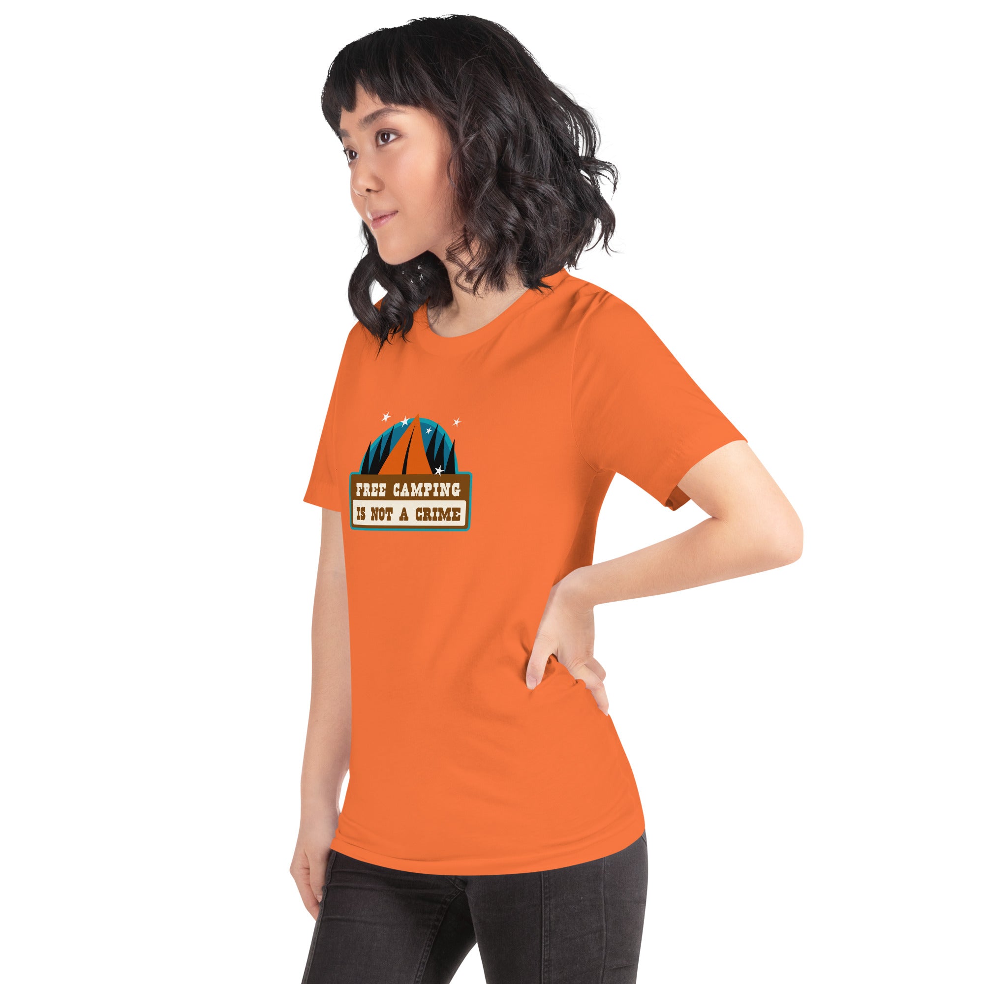 Unisex cotton t-shirt Free Camping is not a Crime on bright colors