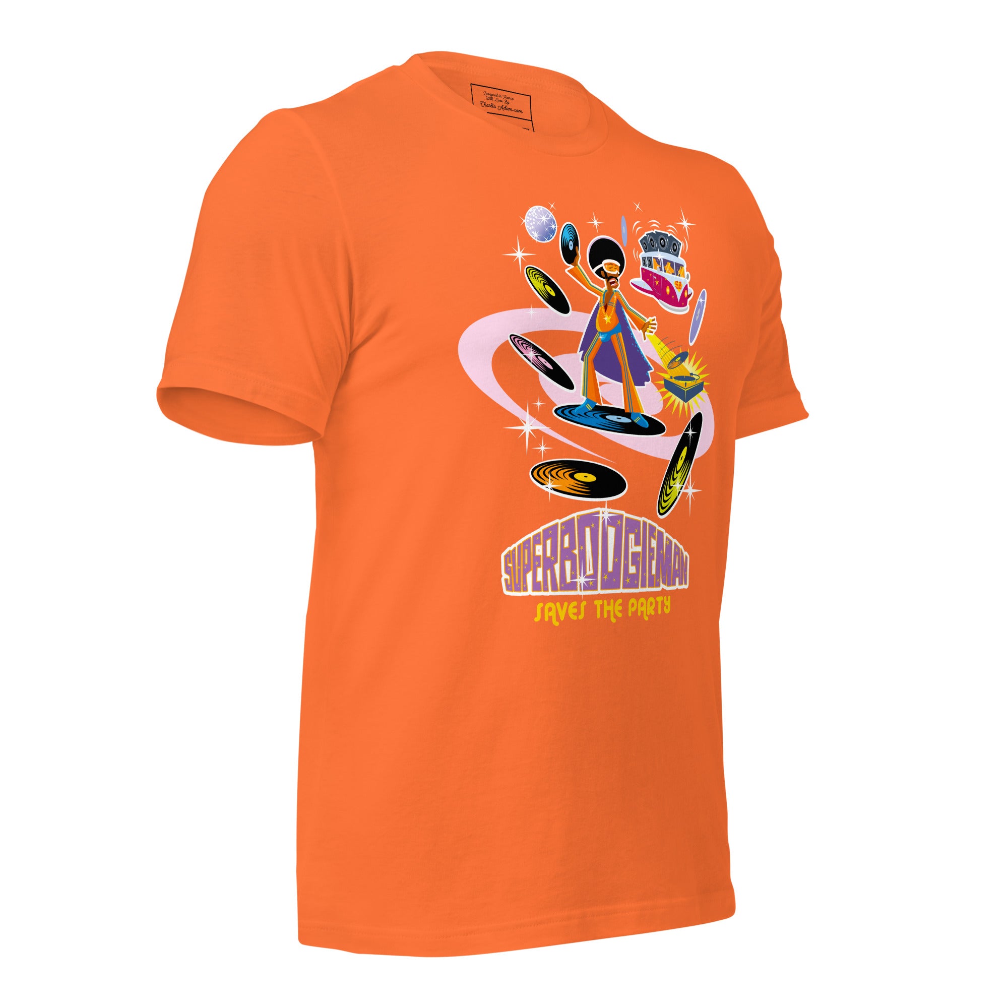 Unisex cotton t-shirt Superboogieman saves the Party on bright colors