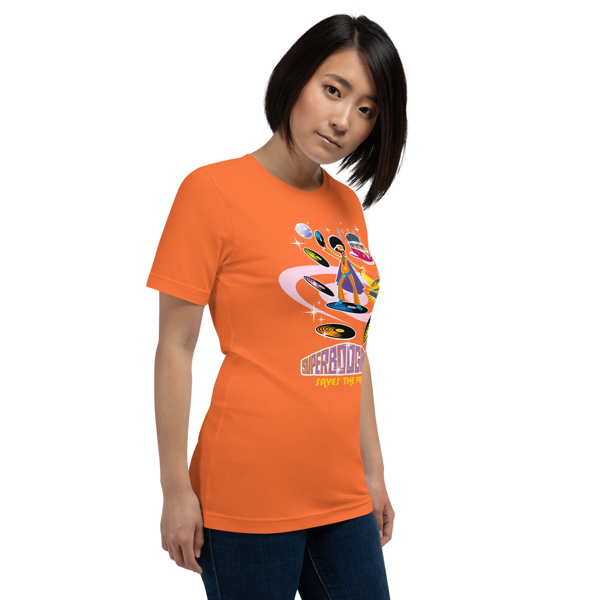 Unisex cotton t-shirt Superboogieman saves the Party on bright colors