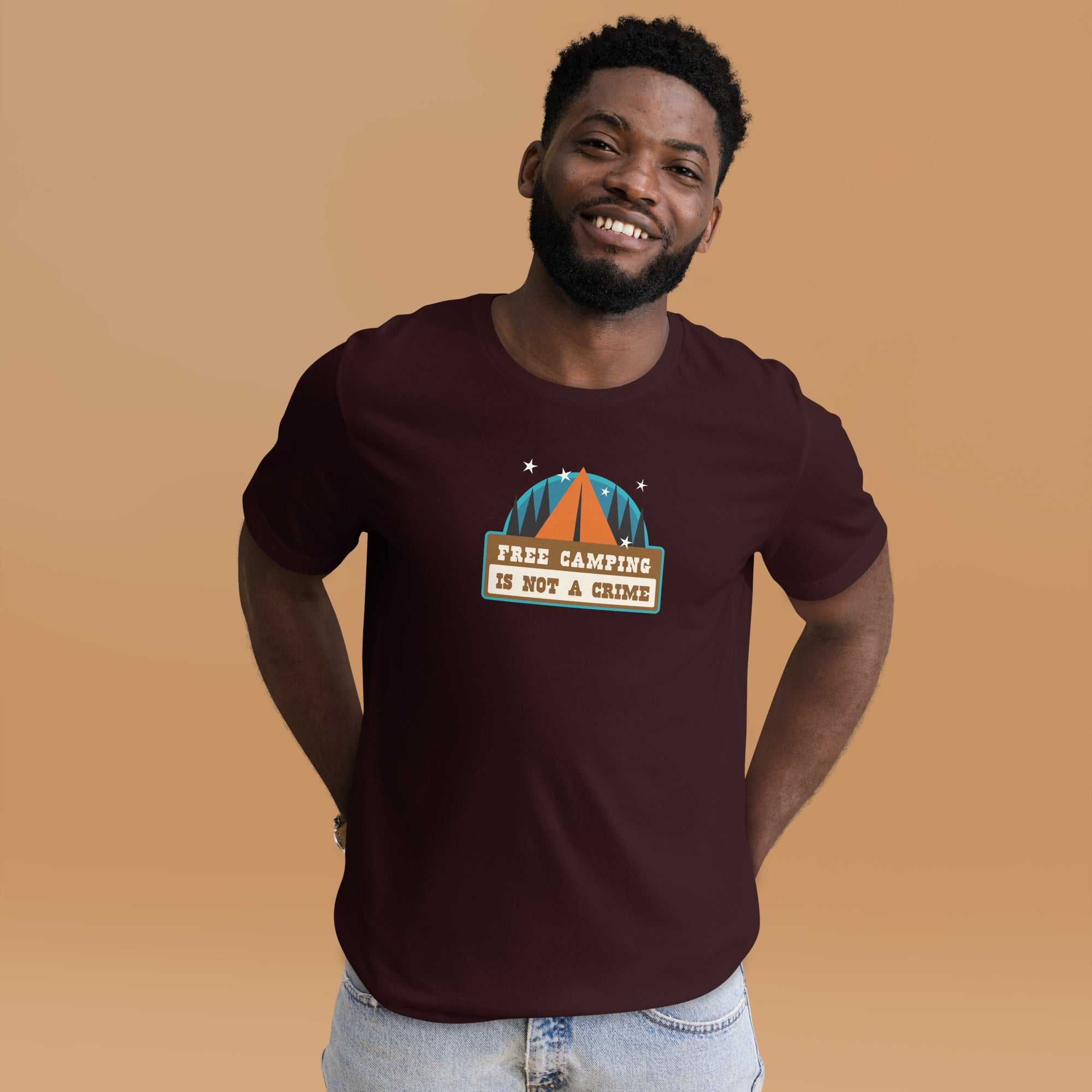 Unisex cotton t-shirt Free Camping is not a Crime on dark colors