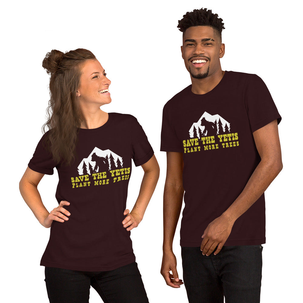 Unisex cotton t-shirt Save the Yetis Plant more Trees on dark colors