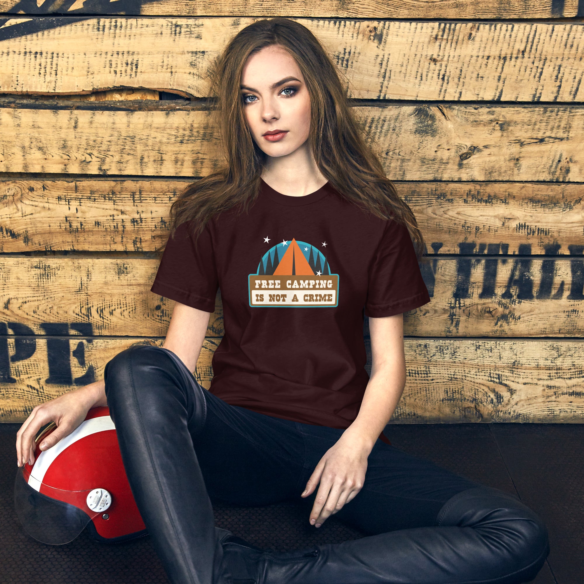 Unisex cotton t-shirt Free Camping is not a Crime on dark colors