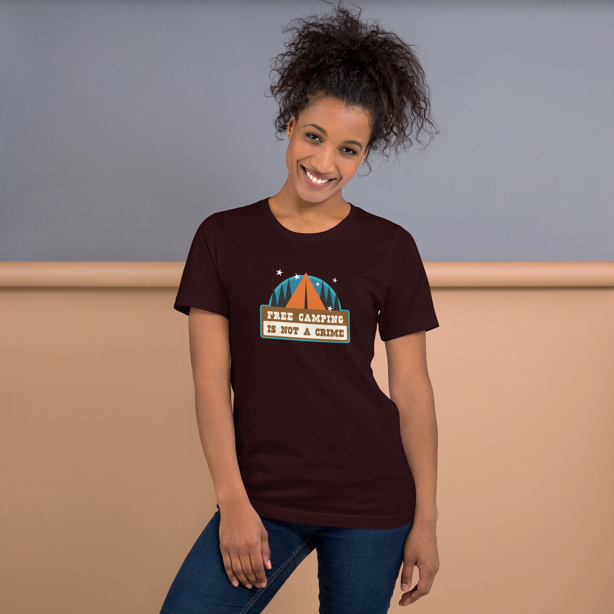 Unisex cotton t-shirt Free Camping is not a Crime on dark colors