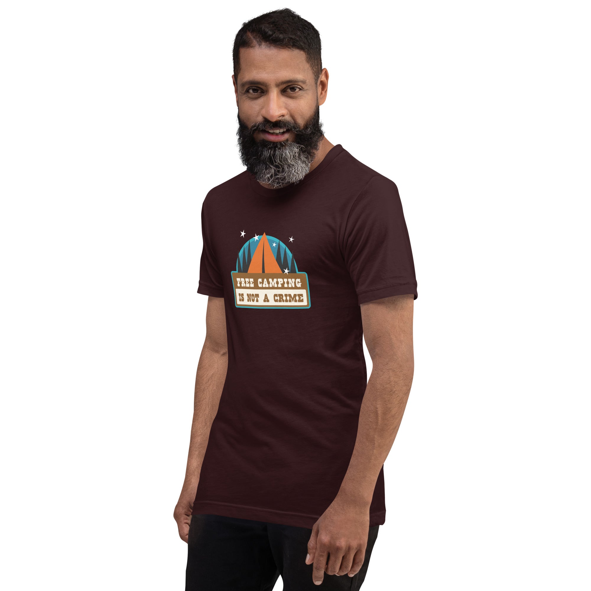 Unisex cotton t-shirt Free Camping is not a Crime on dark colors