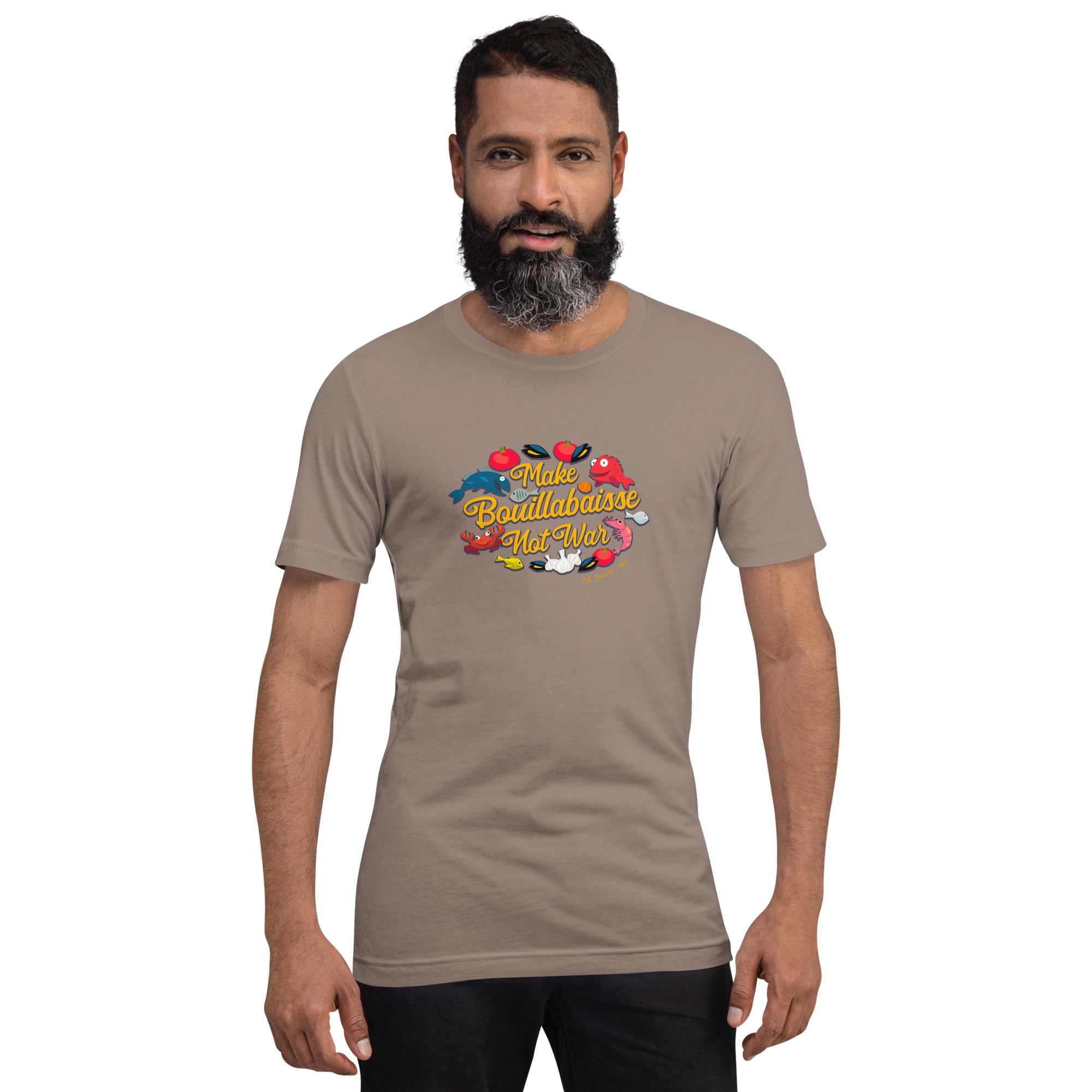 Unisex cotton t-shirt Make Bouillabaisse Not War on bright colors