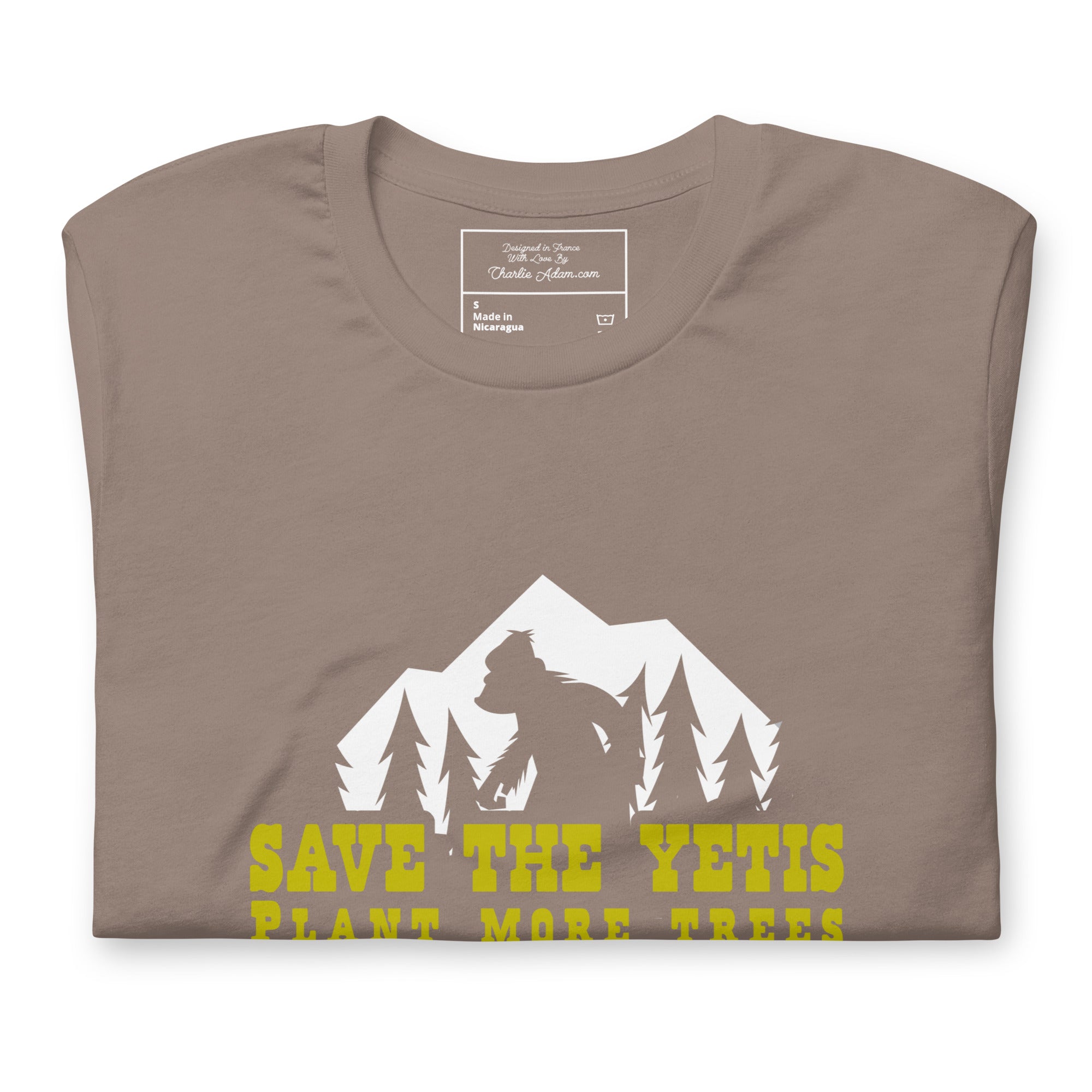 Unisex cotton t-shirt Save the Yetis Plant more Trees on dark colors (front & back)