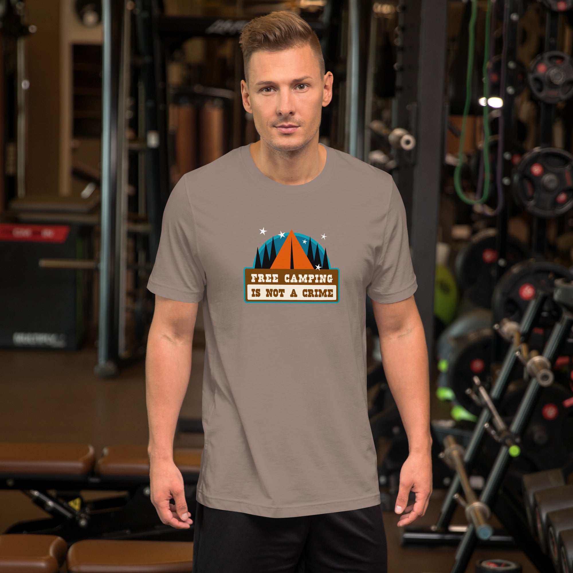 Unisex cotton t-shirt Free Camping is not a Crime on dark colors