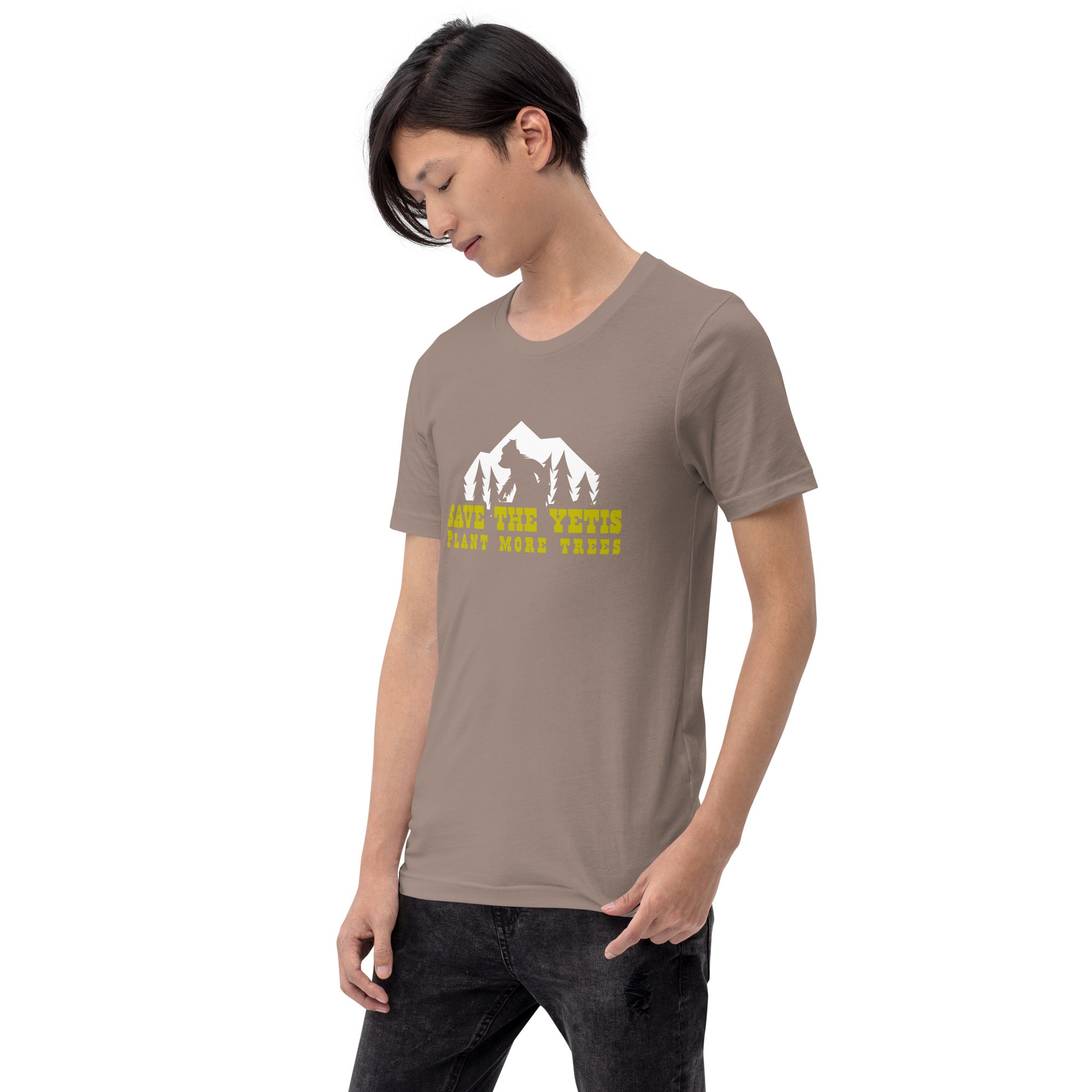 Unisex cotton t-shirt Save the Yetis Plant more Trees on dark colors (front & back)