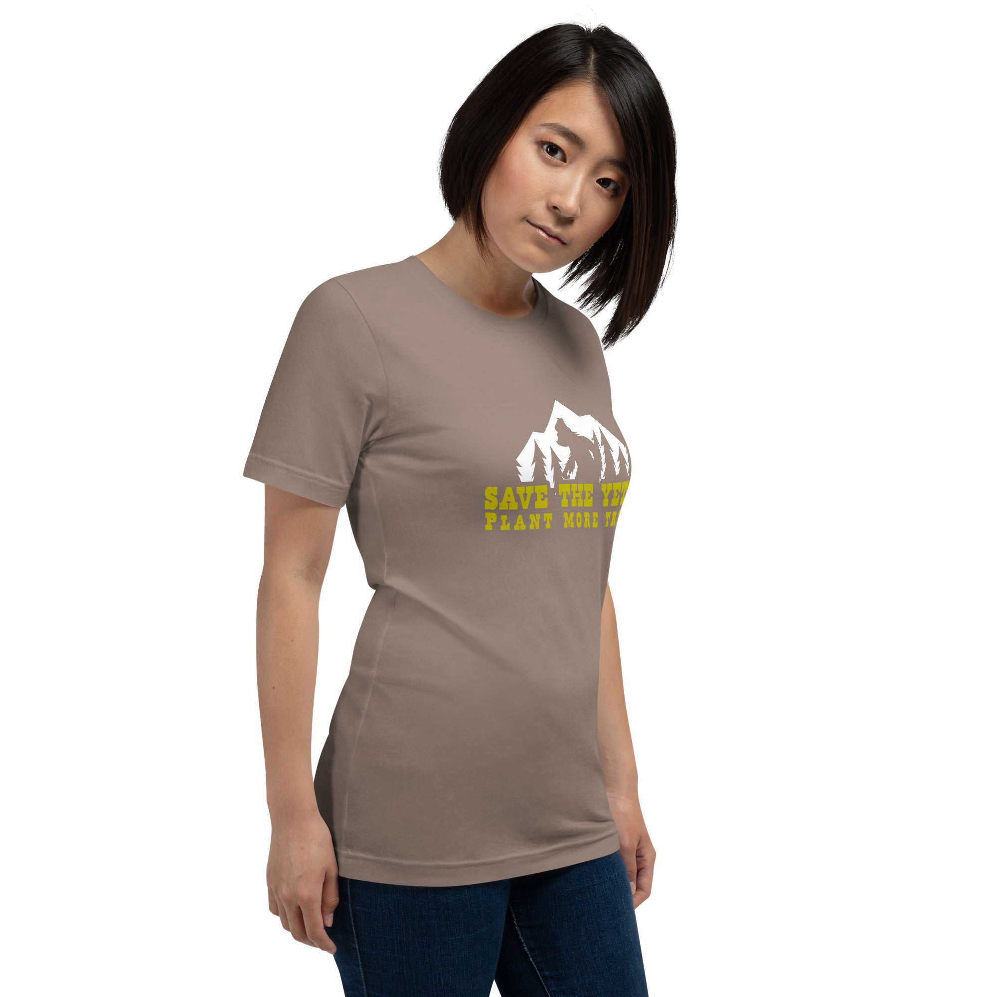 Unisex cotton t-shirt Save the Yetis Plant more Trees on dark colors (front & back)