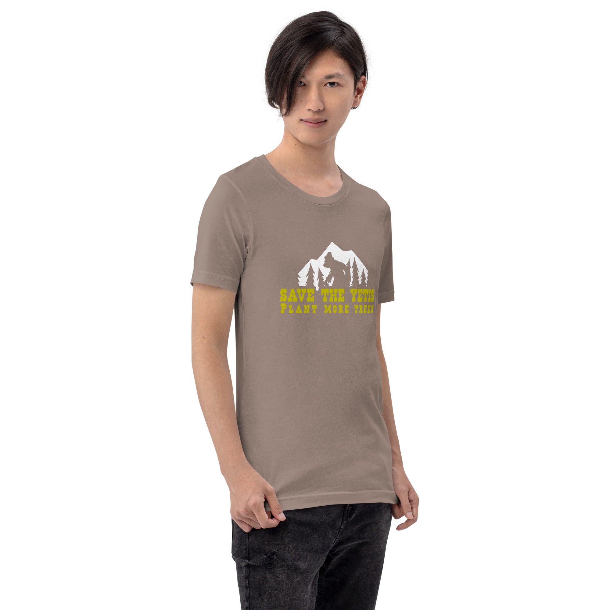 Unisex cotton t-shirt Save the Yetis Plant more Trees on dark colors (front & back)