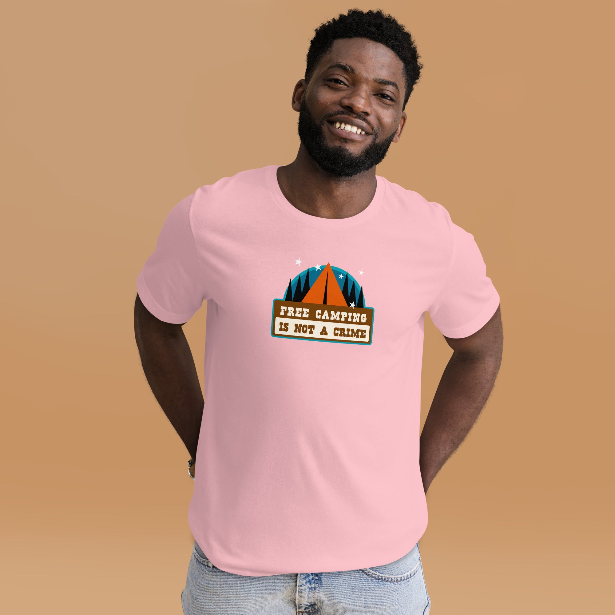 Unisex cotton t-shirt Free Camping is not a Crime on light colors