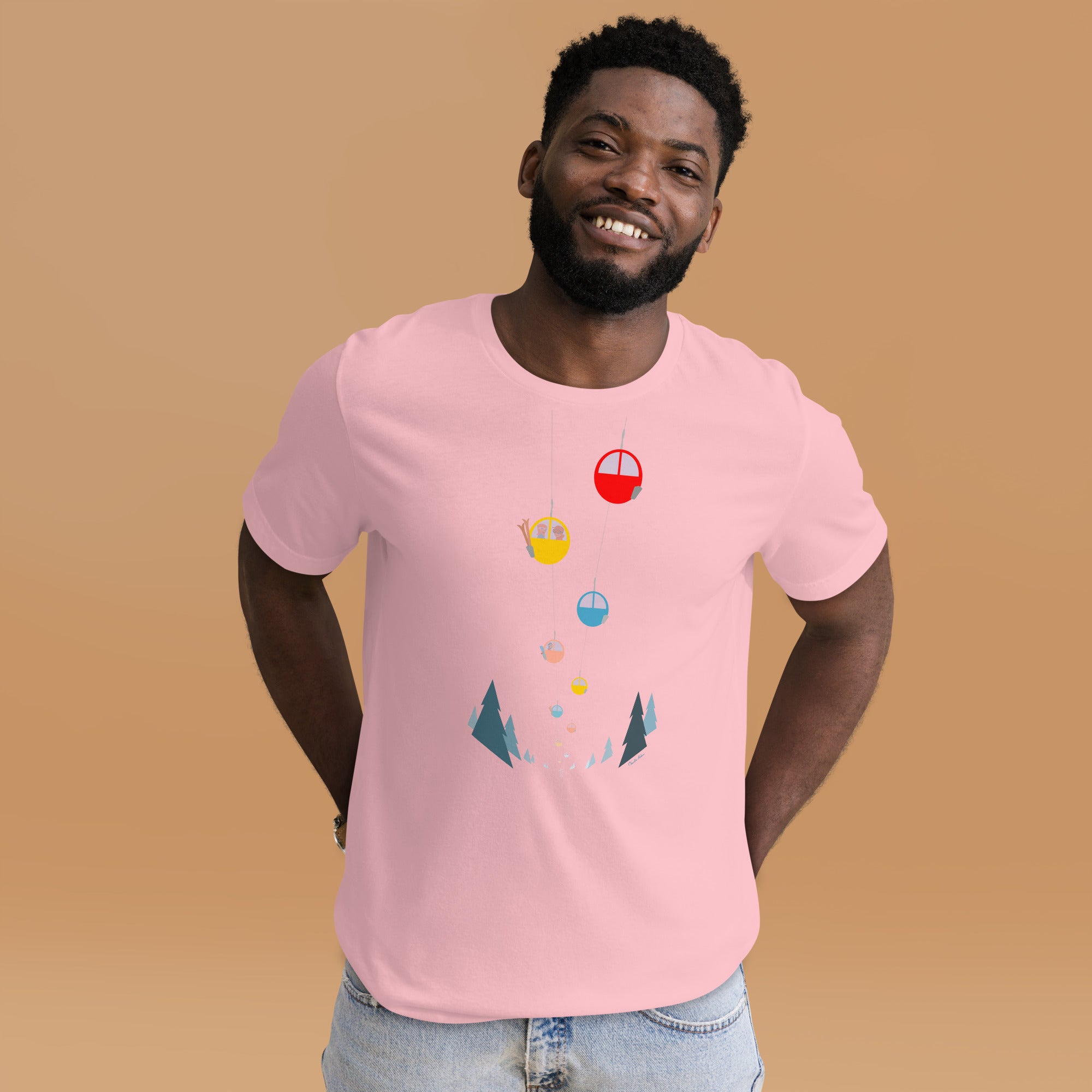 T-shirt en coton unisexe Gondolas in the mist sur couleurs claires