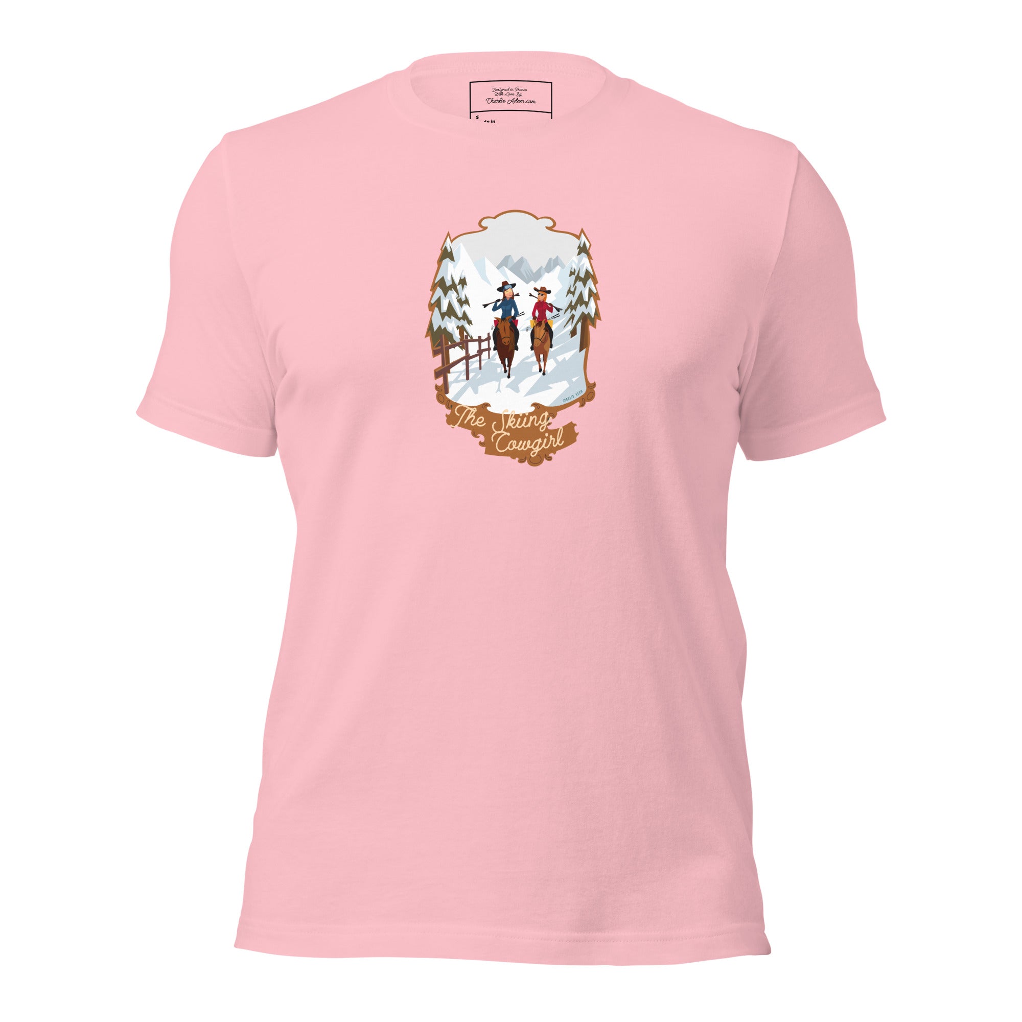 T-shirt en coton unisexe The Skiing Cowgirl sur fond clair