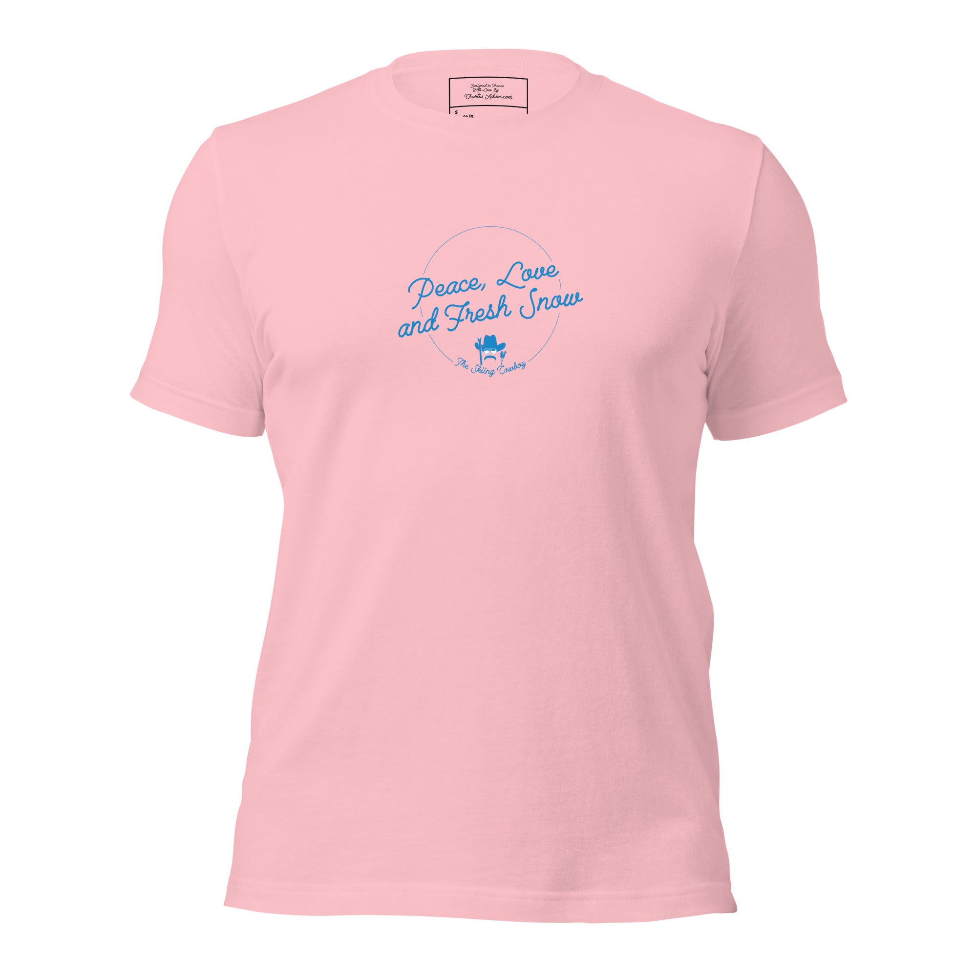 T-shirt en coton unisexe Peace, Love and Fresh Snow sur couleurs claires