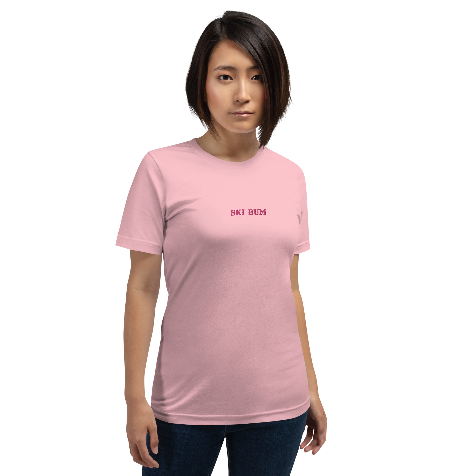 T-shirt en coton unisexe Ski Bum Flamingo brodé sur couleurs claires