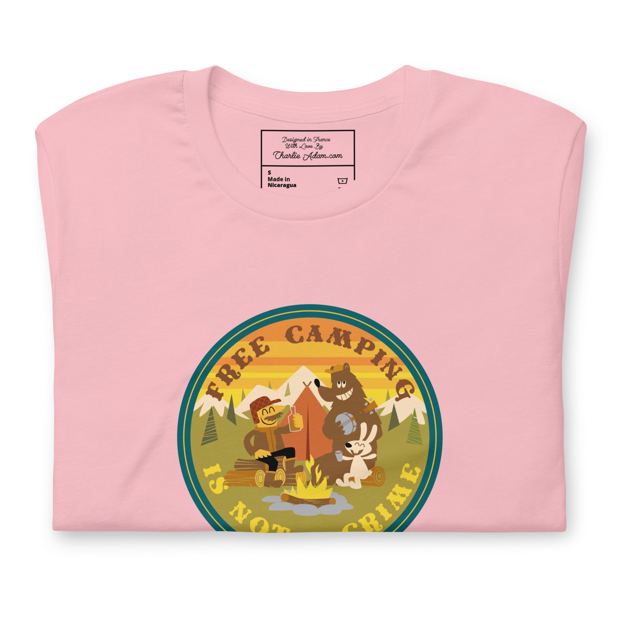 T-shirt en coton unisexe Free Camping is not a crime sur couleurs claires