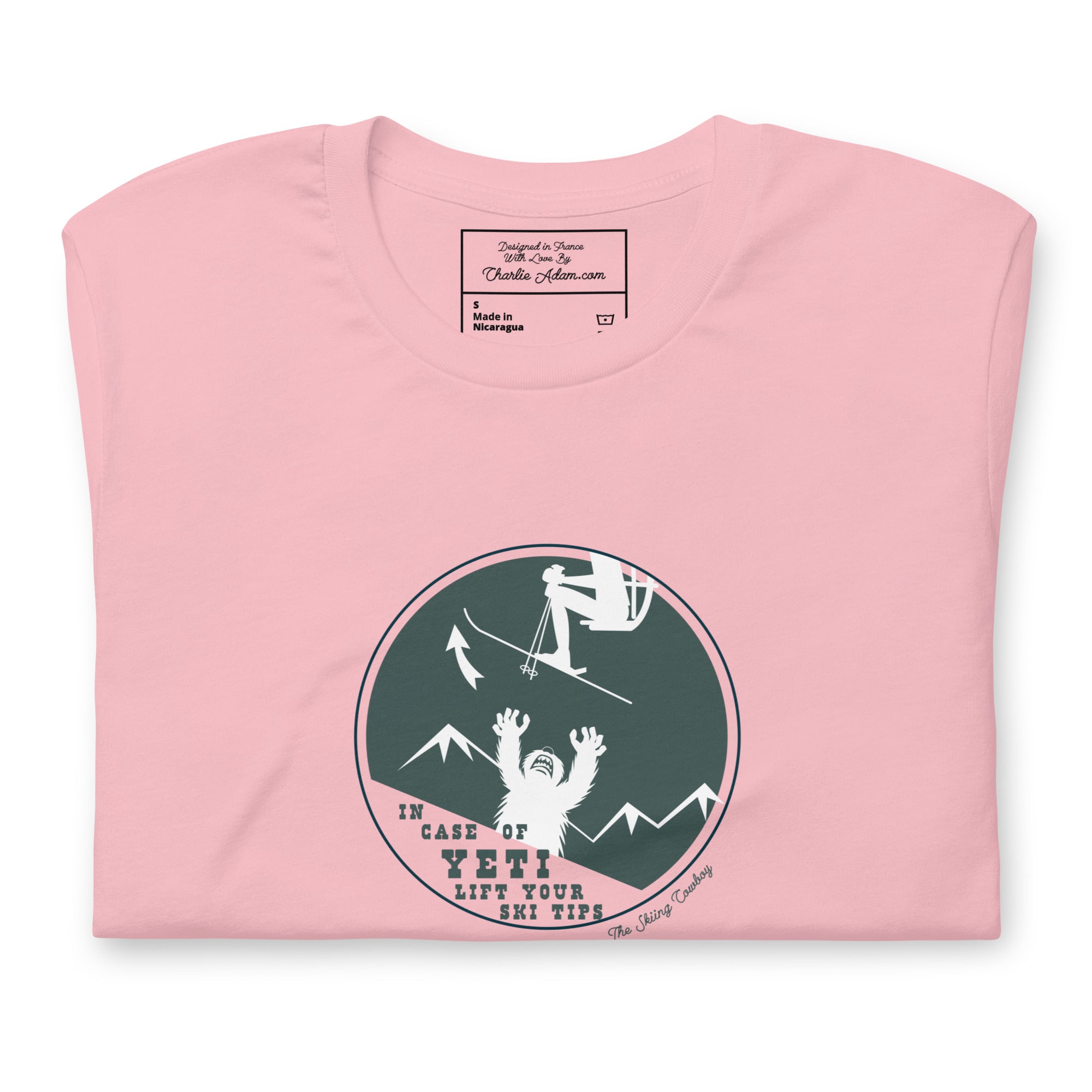 T-shirt en coton unisexe In case of Yeti, lift your ski tips sur couleurs claires