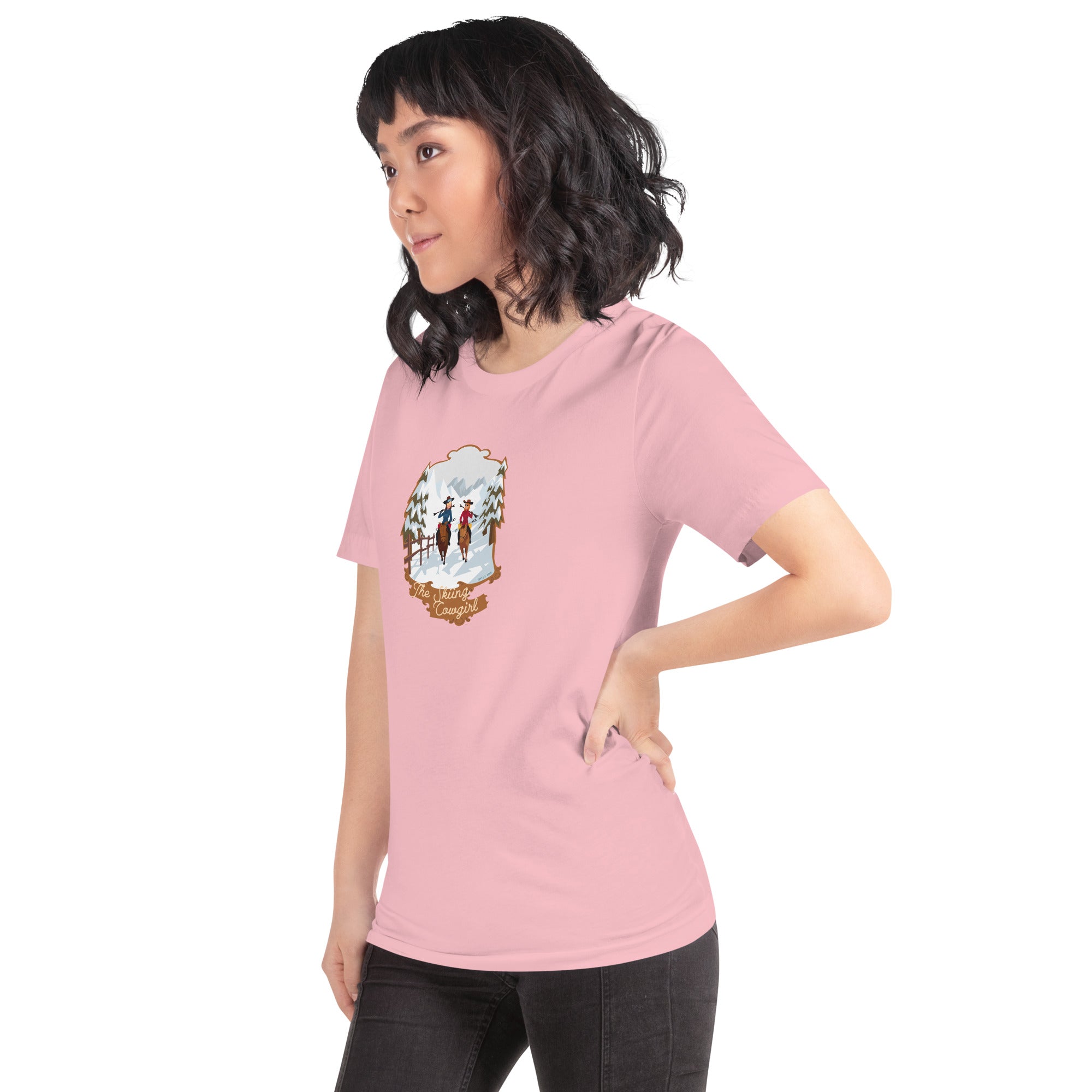 T-shirt en coton unisexe The Skiing Cowgirl sur fond clair